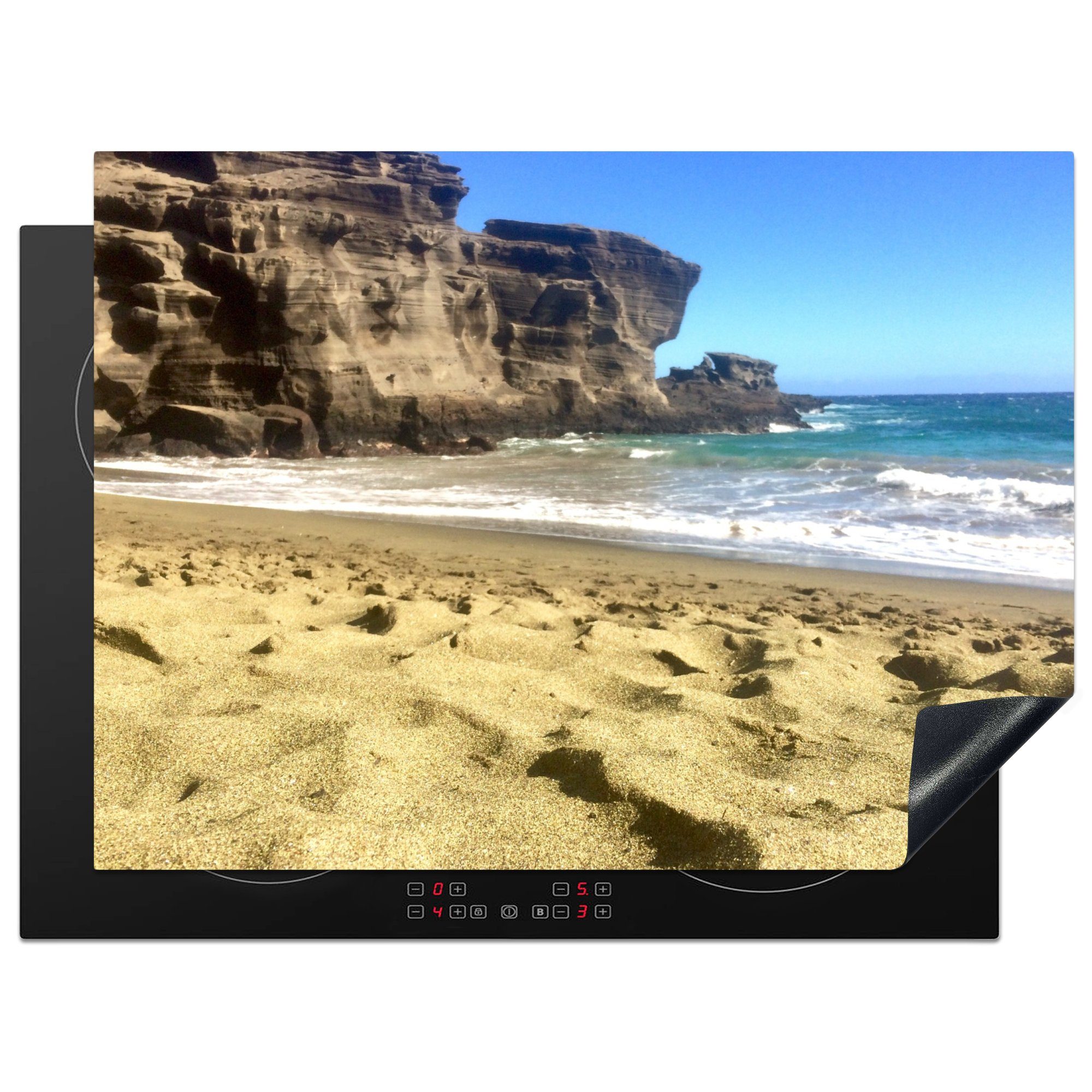 MuchoWow Herdblende-/Abdeckplatte Der grüne Sandstrand von Papakōlea auf Hawaii, Vinyl, (1 tlg), 70x52 cm, Mobile Arbeitsfläche nutzbar, Ceranfeldabdeckung