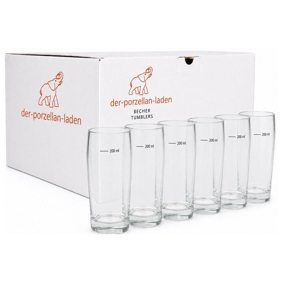 Arcoroc Bierglas Der-Porzellan-Laden Willi Becher 265 ml geeicht auf 200 m 6er Set, Glas