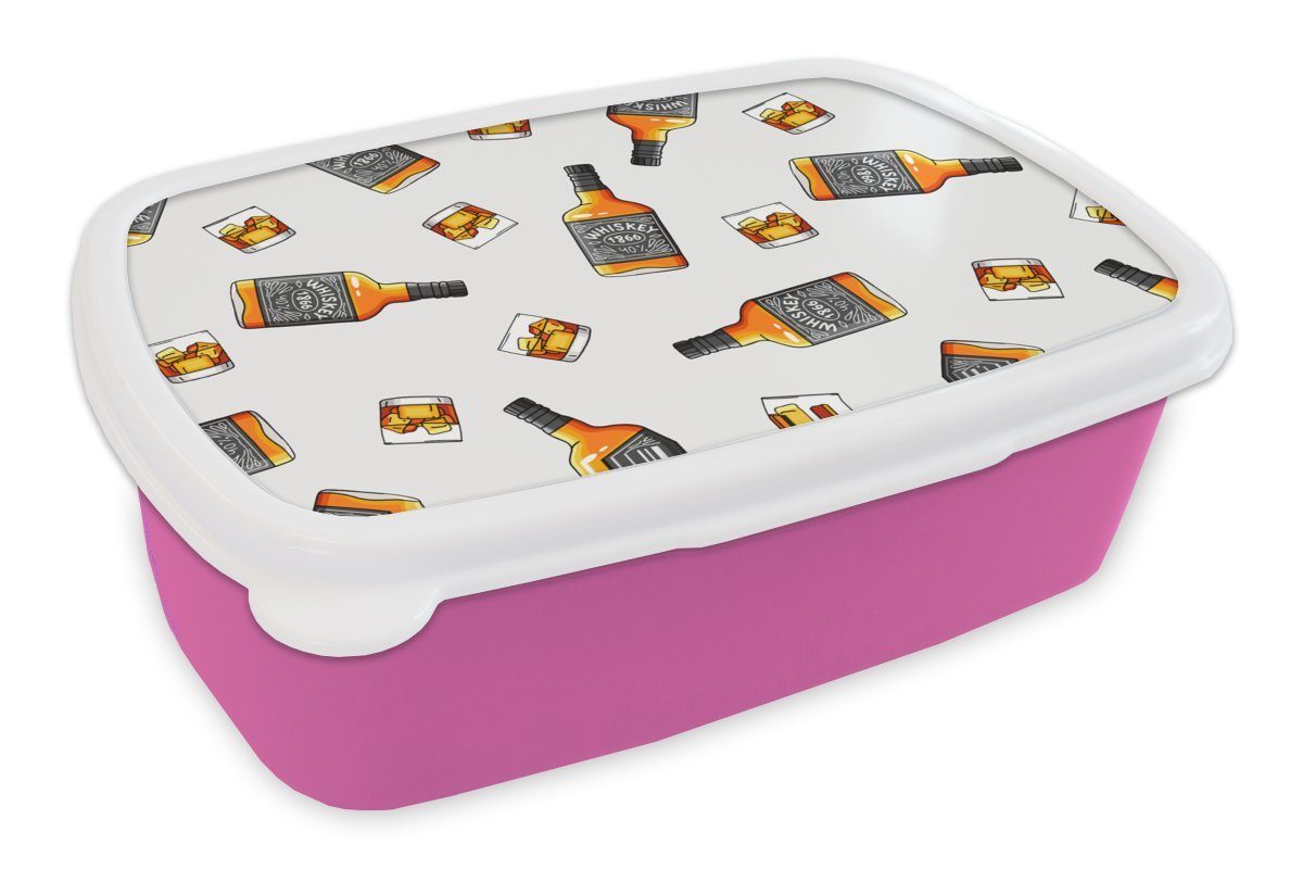 MuchoWow Lunchbox Whiskey - Erwachsene, rosa Design, - Snackbox, Glas Brotbox Mädchen, für Kunststoff Brotdose (2-tlg), Kunststoff, Kinder