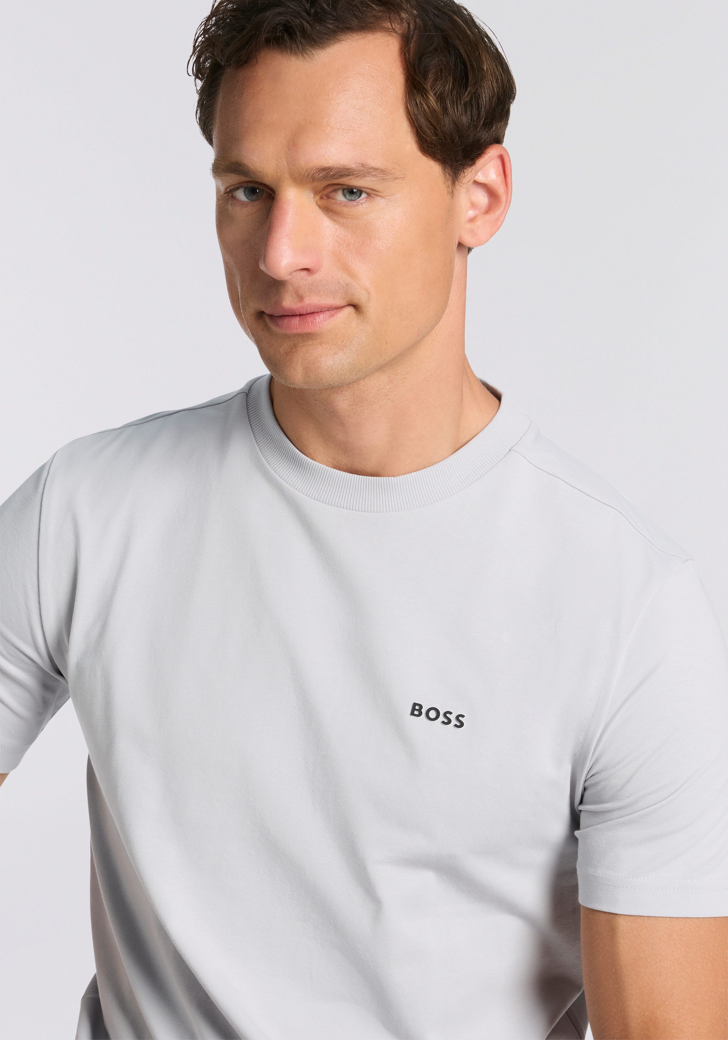 BOSS GREEN Rundhalsshirt Tee mit gummiertem Kontrast-Logo