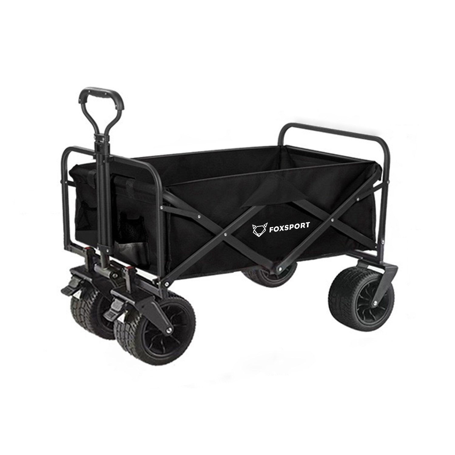 FOXSPORT Bollerwagen faltbar, Handwagen, Transportwagen, Strandbuggy (Packung), breites Geländepanzerrad, max. 100 kg, Vorder- & Hinterbremse