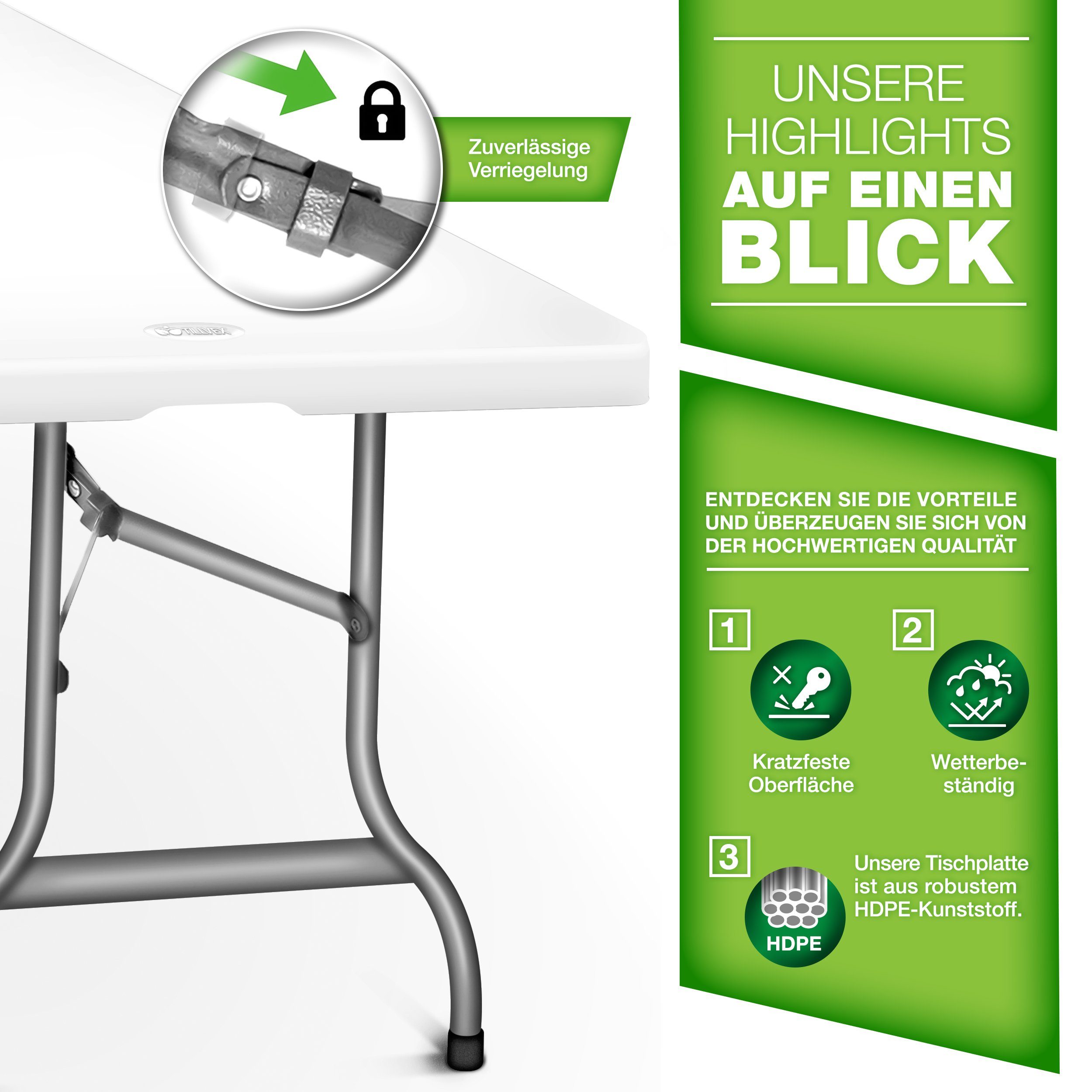 tillvex Gartentisch Buffettisch klappbar Kunststoff 180x75cm günstig online kaufen