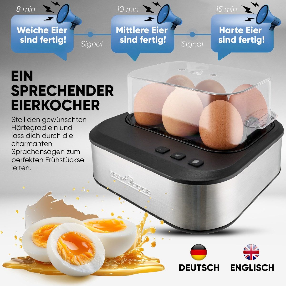 ProfiCook Eierkocher PC-EK 1276, 6 Eier mit Sprachausgabe