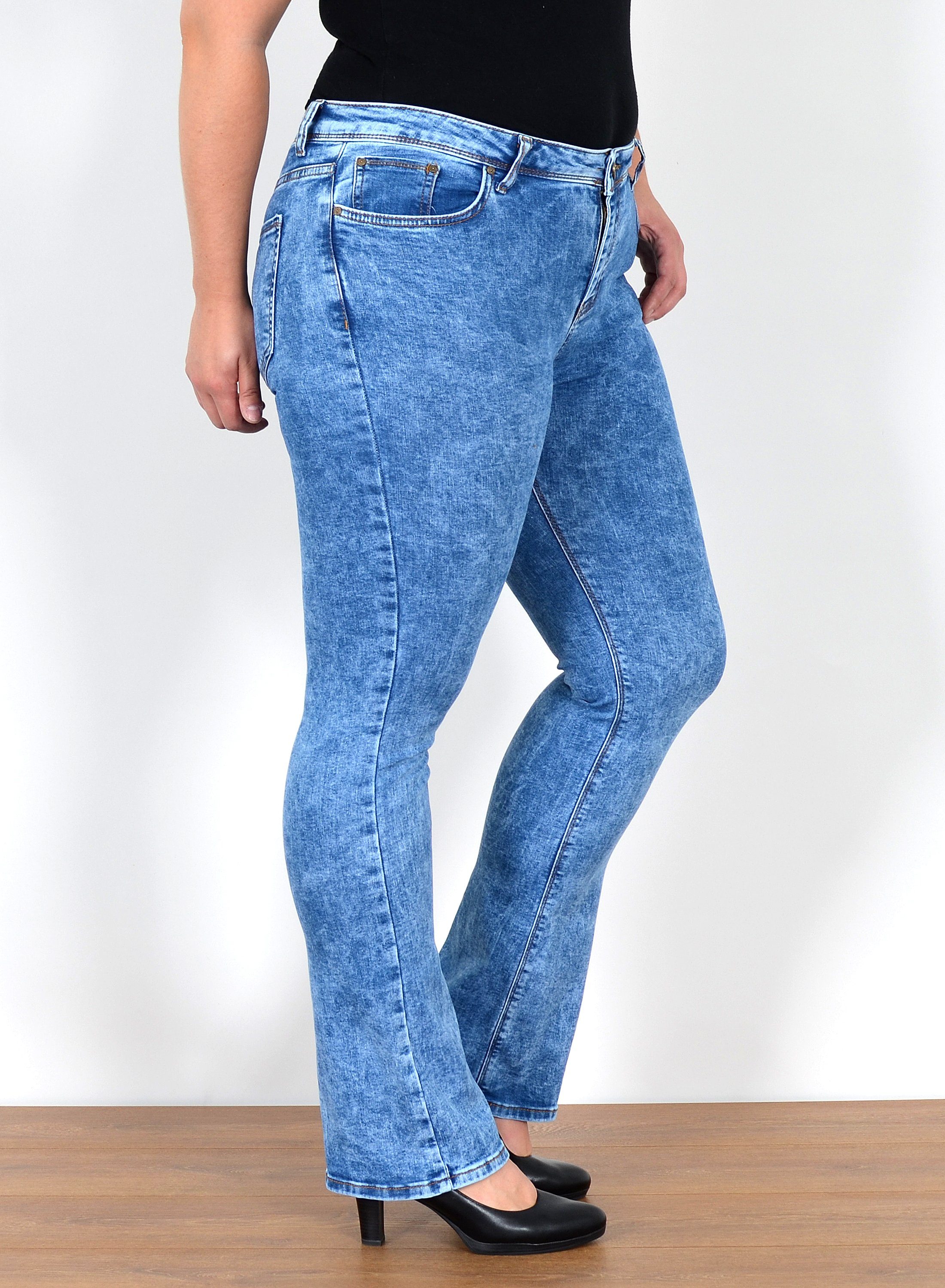 ESRA Bootcut-Jeans Bootcut Jeans Damen High Waist Schlaghose Damen Jeans Flared Hose High Waist Jeans Damen Bootcut Schlaghose Jeans weites Bein Plus Size