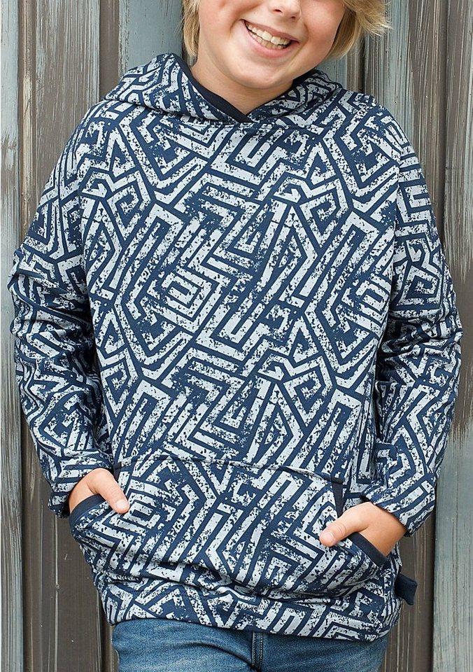 Thumbnail - larissastoffe Stoff French Terry grafisch, Sweat Stoff Labyrinth blau, Meterware, 50 cm x 150 cm