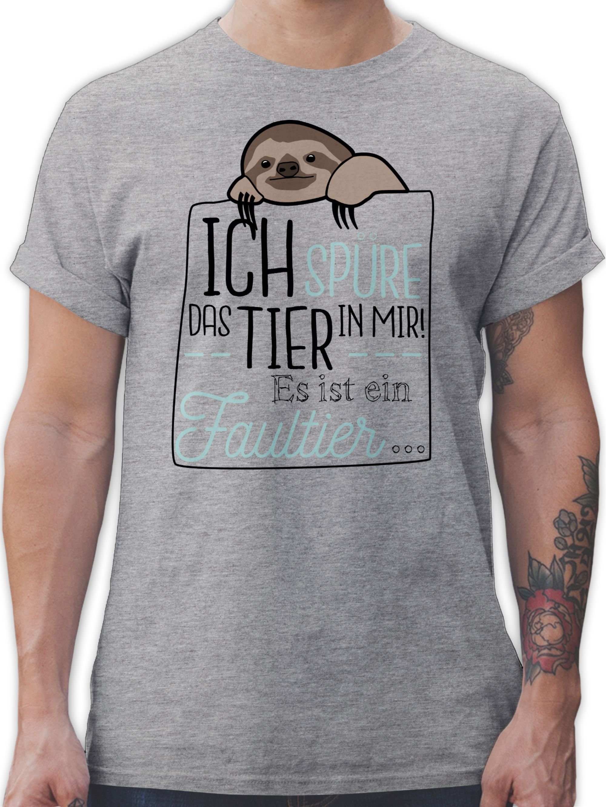 T-Shirt Ich spüre das Tier in mir es ist ein Faultier - schwarz