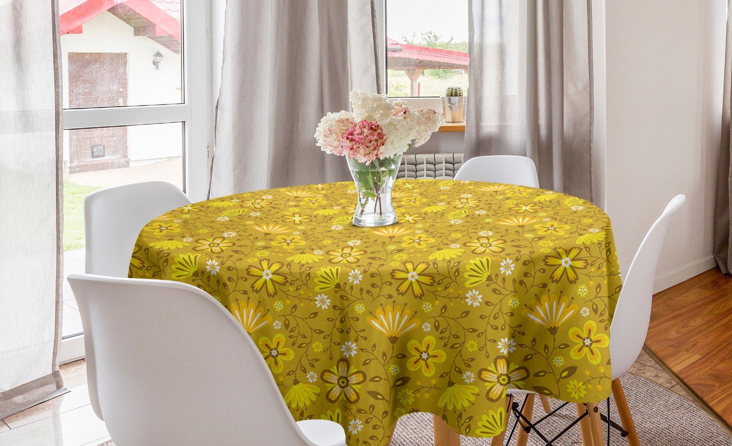 Tischdecke Abakuhaus Küche Kreis Tischdecke Blatt Blüten Abdeckung für Dekoration, Esszimmer Aster Daisy Botanisch