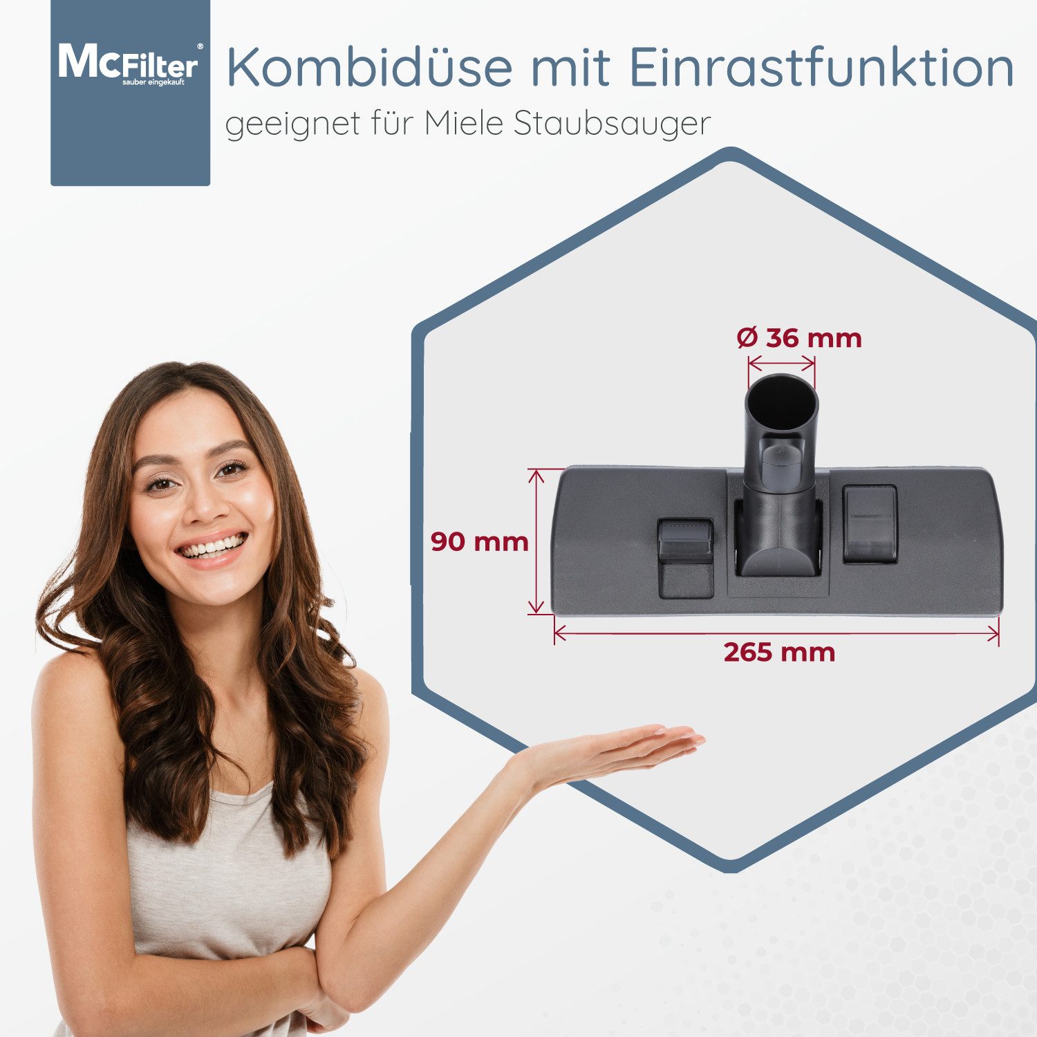 McFilter Kombidüse Düse passend für Miele S3, S5, S6, S7 und S8 Staubsauger Serie, (S3, S5, S6, S7 und S8 Staubsauger Serie, Staubsaugerdüse mit 35mm Anschluss sowie Einrast-und Parkfunktion … B08NW6B164, Staubsaugerdüse mit 35mm Anschluss sowie Einrast-und Parkfunktion … B08NW6B164, 1-tlg), Alternative für Miele Bodendüse SBD 285-3 AllTeQ (7253830)
