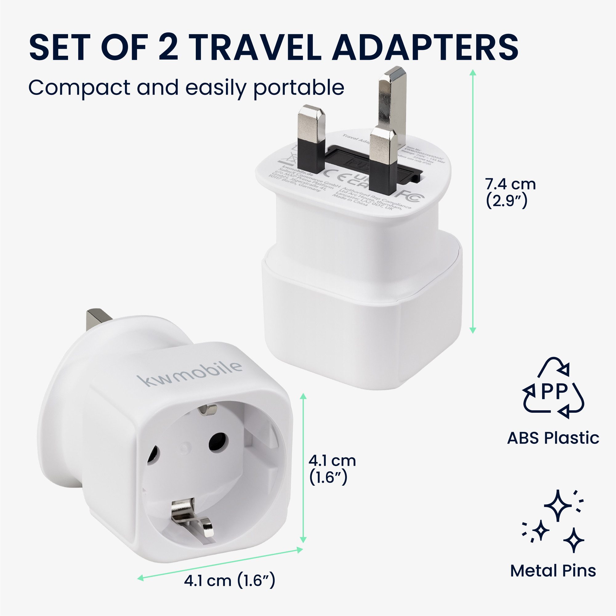 kwmobile Reiseadapter UK - Stromadapter für England - Schuko Stecker Adapter, 7.70 cm