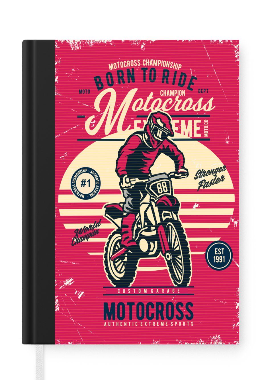 Motocross Tagebuch, A5, Vintage Merkzettel, 98 MuchoWow Notizbuch - Haushaltsbuch Seiten, Angebot, Journal, Notizheft, -