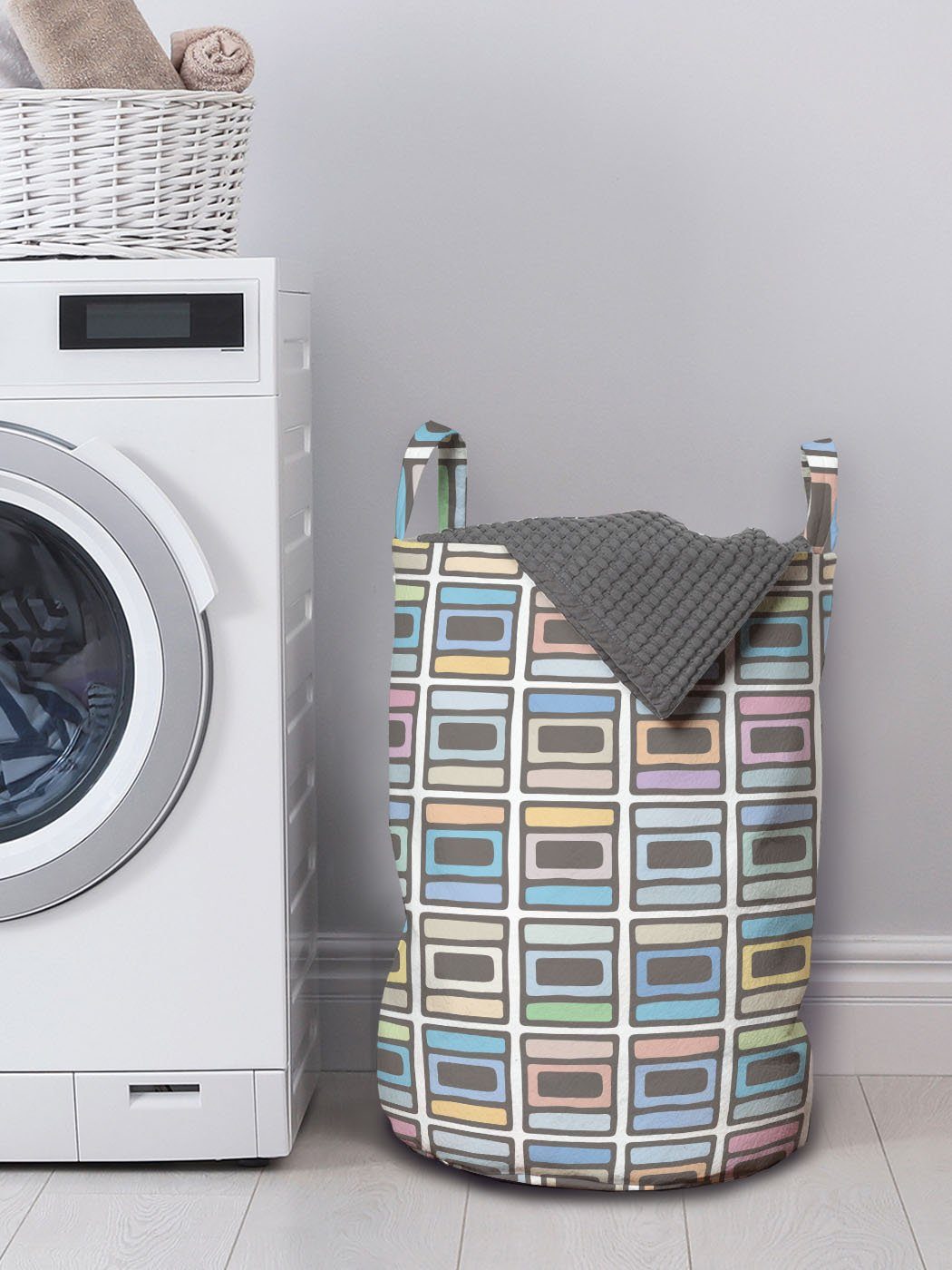 Waschsalons, Kordelzugverschluss für Wäschesäckchen Motive Abakuhaus Griffen mit Simplistic Abstrakt Wäschekorb Pastell