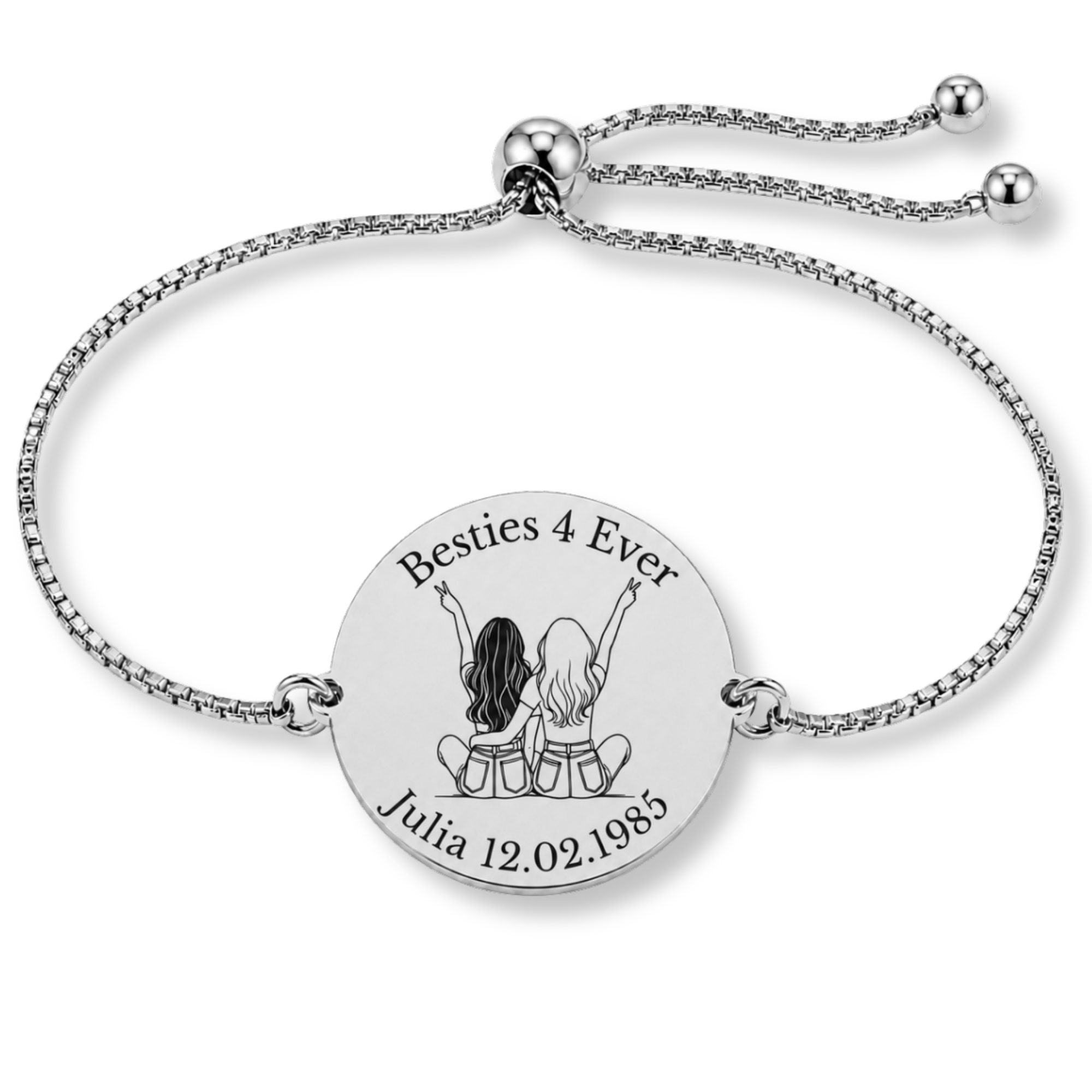 BS Schmuckdesign Armband mit Gravur Freundschaftsarmband Damen beste Freundin mit Motiv Edelstahl (1-tlg., personalisiert), größenverstellbar