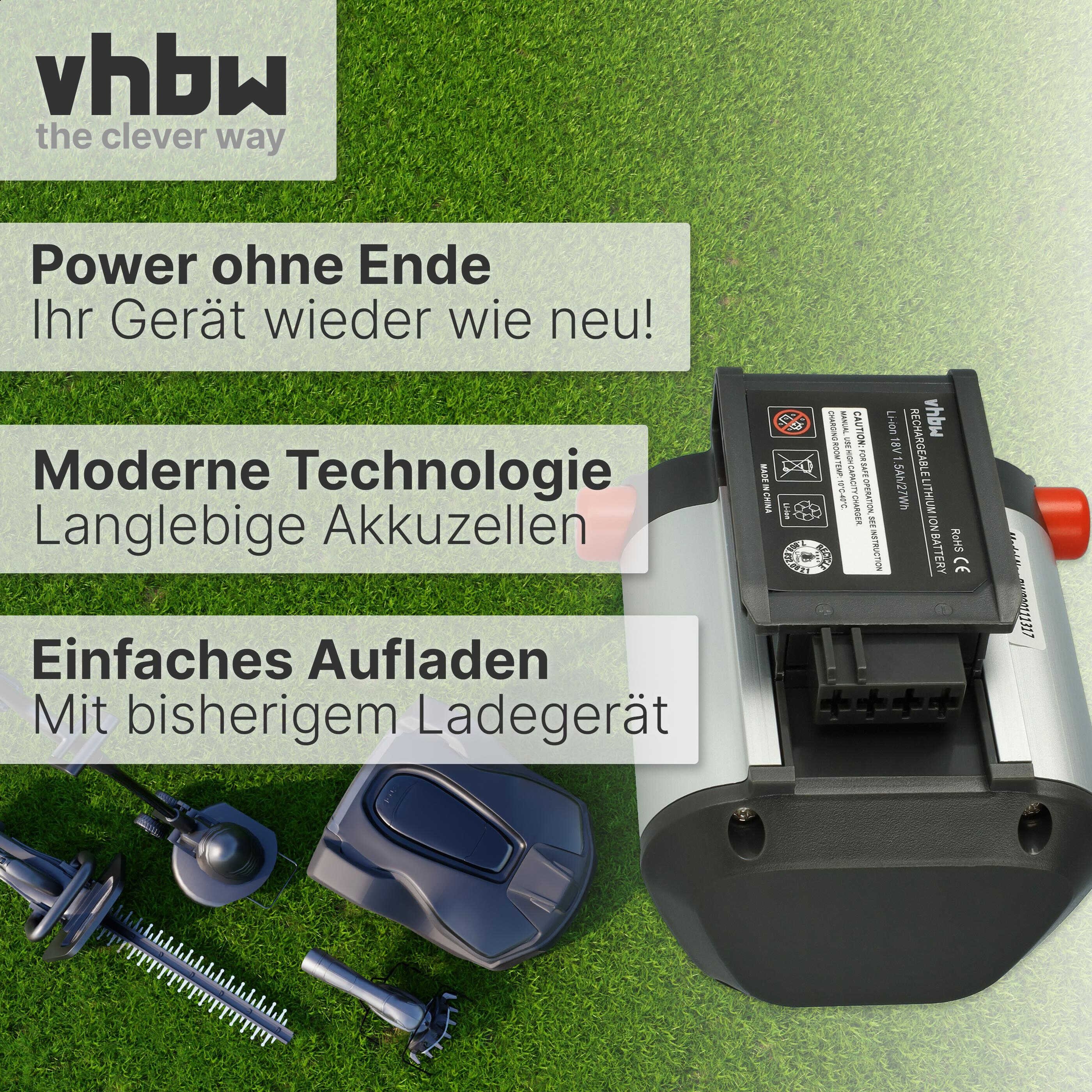 vhbw Akku passend für Gardena EasyCut Li-18/23 (9876-55) Rasenmäher / Akku Akku Li-Ion 1500 mAh (18 V), Leistungsfähiger Austausch-Akku für Rasenmäher Grasschere