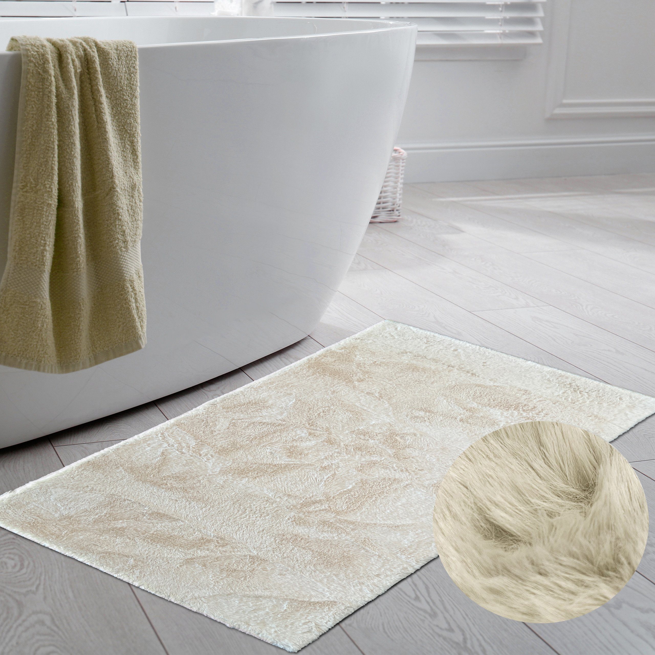 Teppich Teppich für Badezimmer, rutschfest, in beige, Carpetia, rechteckig, Höhe: 11 mm