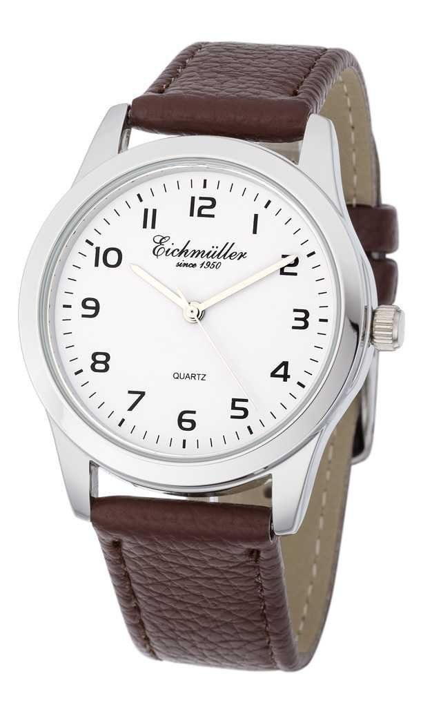 Quarzuhr Herrenuhr, weißes Zifferblatt, braunes Lederarmband, 39 mm, RE1000