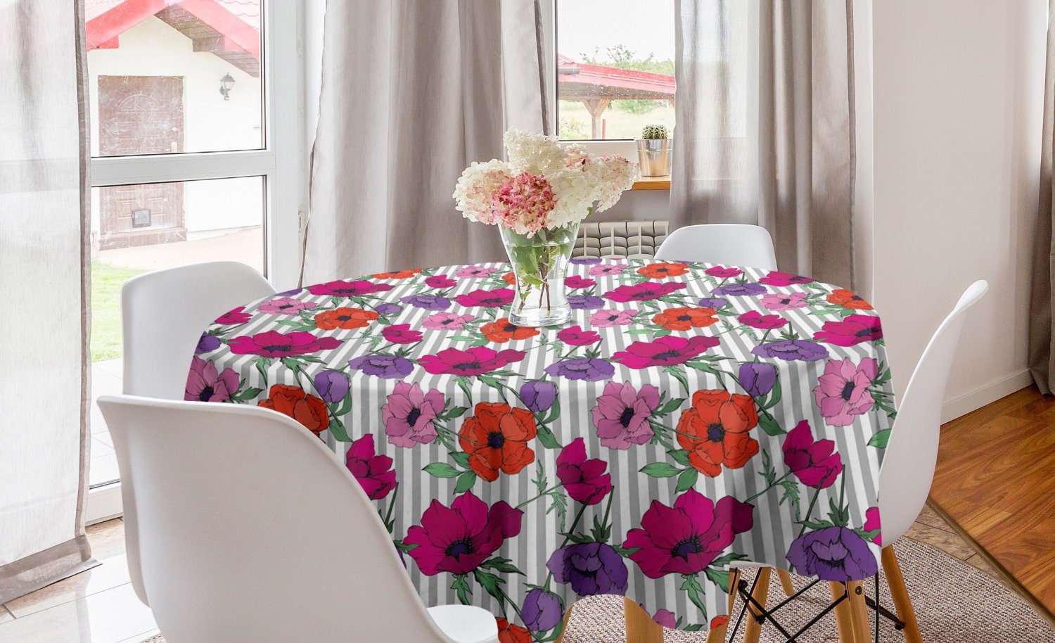 Abakuhaus Tischdecke Kreis Tischdecke Abdeckung für Esszimmer Küche Dekoration, Blumen Bunte Anemonen-Blumen