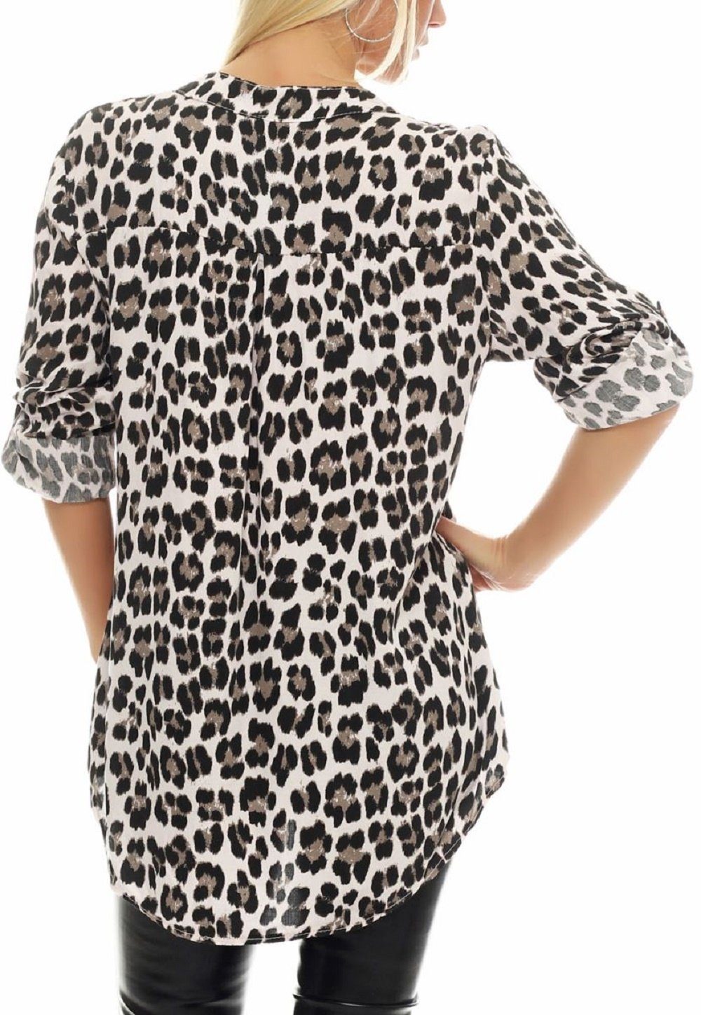 malito more than fashion Schlupfbluse malito Damen Bluse mit Leo Muster, Tunika mit ¾ Armen, Longsleeve Animal Print mit 3/4 Armen Einheitsgröße