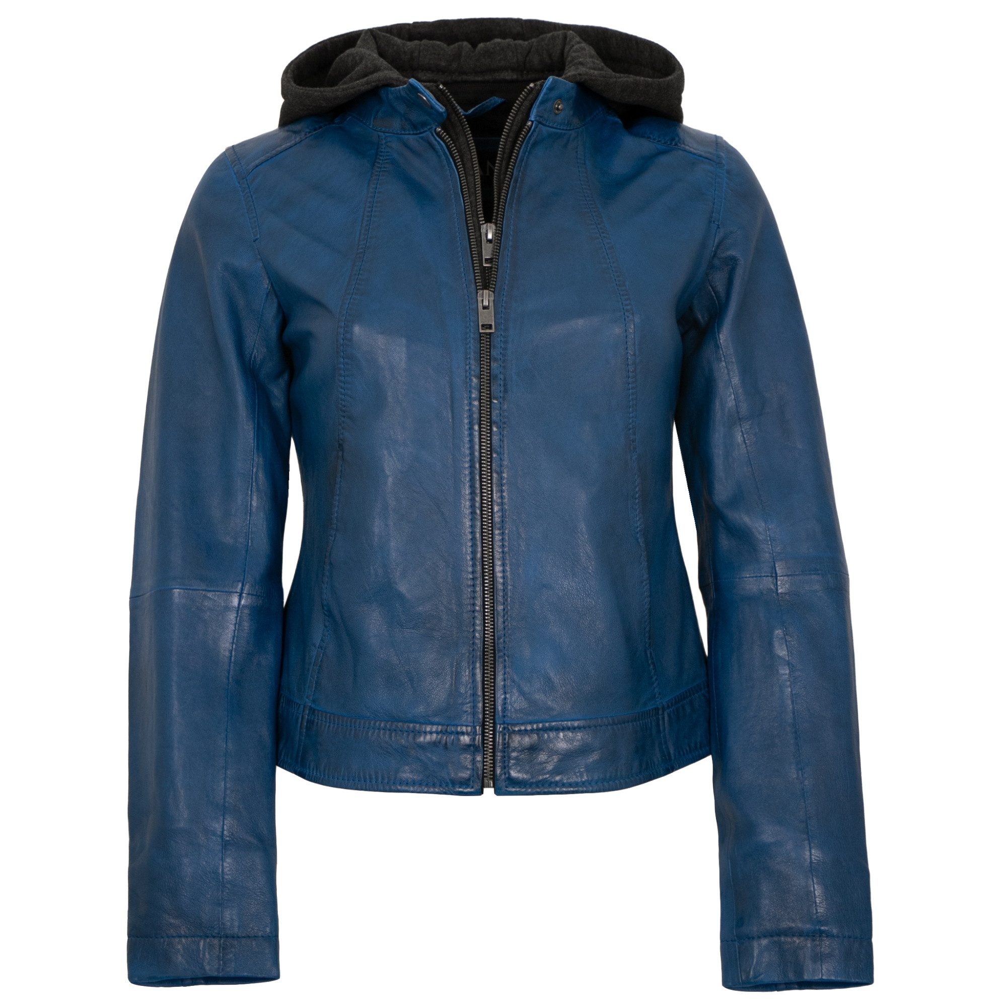 Jilani Lederjacke Ashley Jilani Collection - Damen Lederjacke Lammnappa Kapuze blau