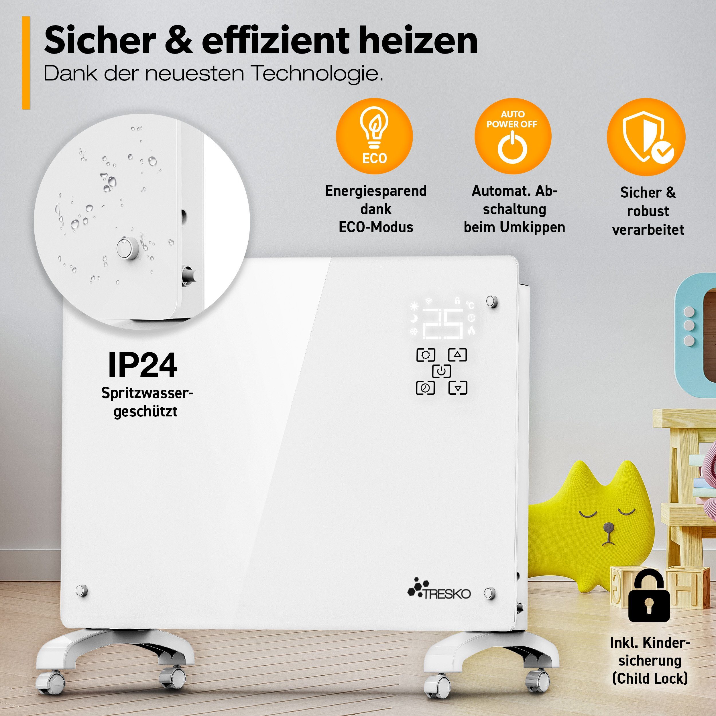 TRESKO Konvektor Glaskonvektor Elektroheizung 1500 & 2000W, 1500 W, APP WiFi Funktion, Glasheizung elektrisch – Bild 5 von 5