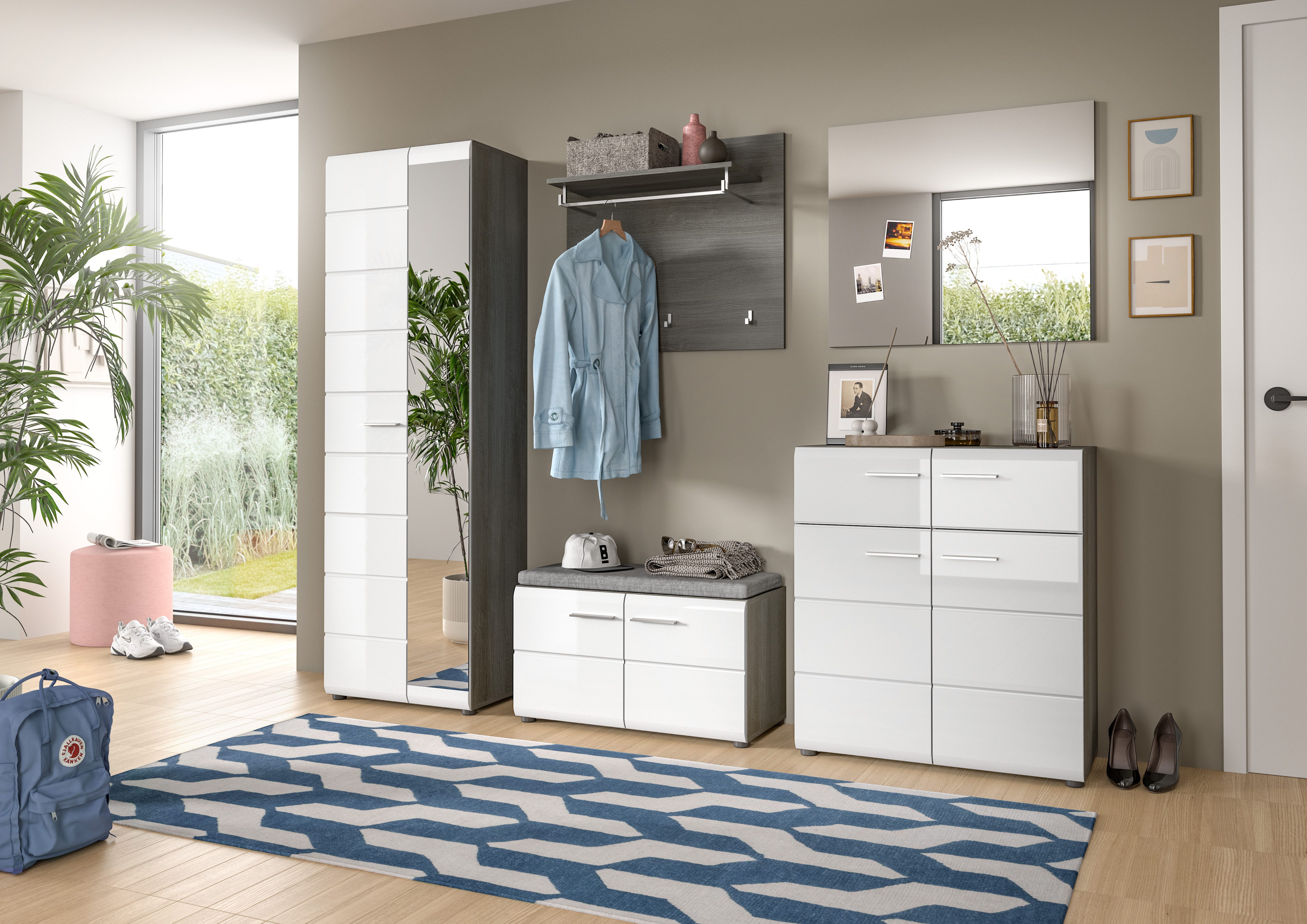 furnling Sitzbank Samuel, 2 Türen, 4 Fächer, Schuhschrank, Schuhkommode, Flurmöbel, 80 cm breit