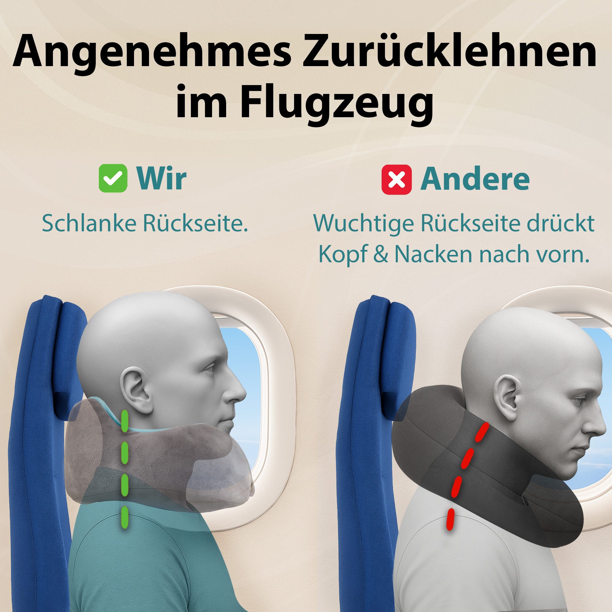 FLOWZOOM Nackenhörnchen COMFY Nackenkissen Flugzeug & Auto – Reisekissen Memory-Schaum, Nackenhörnchen für Erwachsene - Nackenkissen Reisen - verstellbar – Bild 4 von 5
