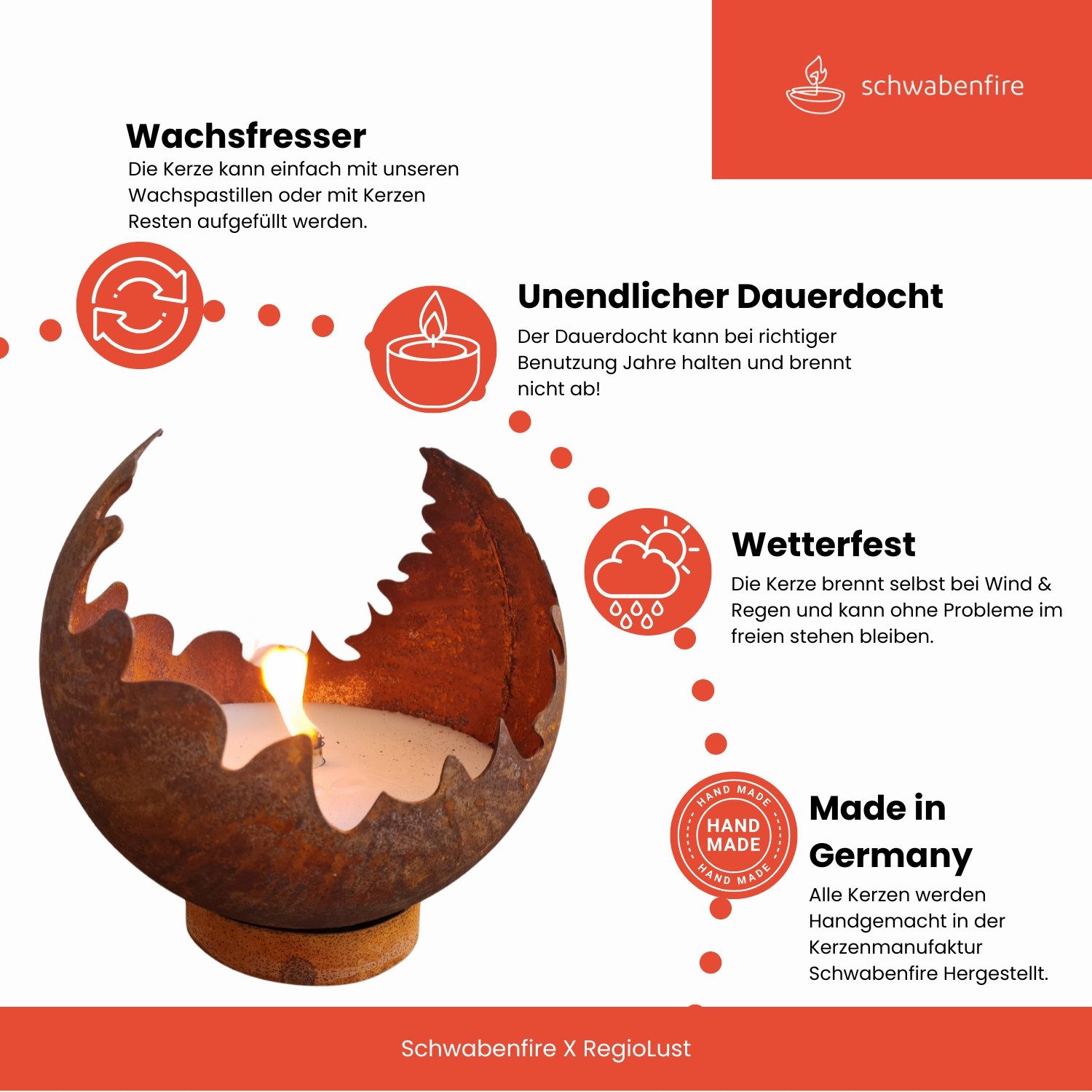 Schwabenfire Outdoorkerze Schwabenfire Outdoorkerze Edelrost Feuerkugel Wiederverwend