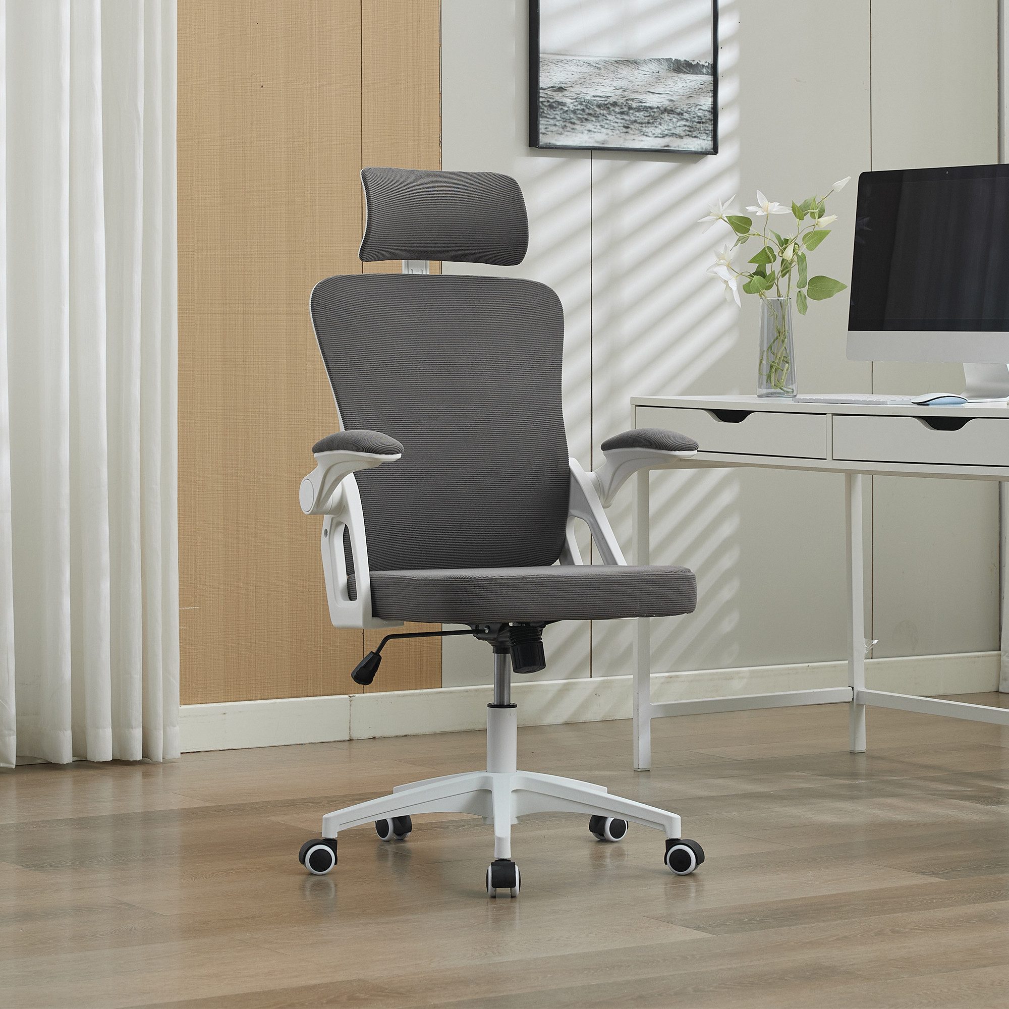 FANNOU Bürostuhl Ergonomischer mit verstellbarer Lendenstütze und Kopfstütze, Hochlehner-Exekutivschreibtischstuhl für Zuhause/Büro