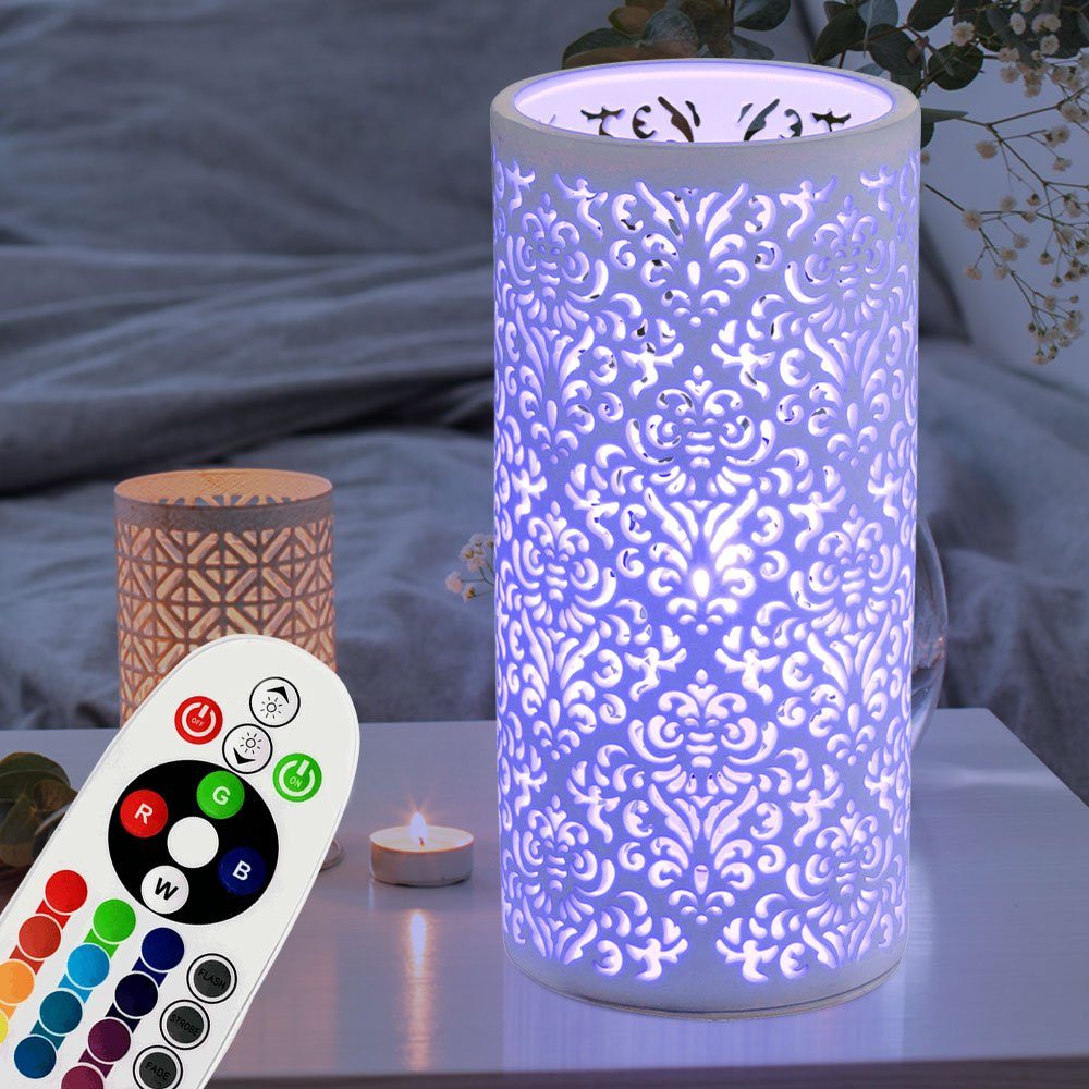 Dekor Warmweiß, inklusive, im LED Tischleuchte, Zimmer Ess DIMMBAR Leuchtmittel Farbwechsel, Porzellan Beistell Set Lampe Tisch Muster etc-shop