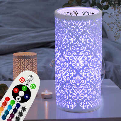 etc-shop LED Tischleuchte, Leuchtmittel inklusive, Warmweiß, Farbwechsel, Tisch Lampe Beistell Ess Zimmer Dekor Muster Porzellan DIMMBAR im Set