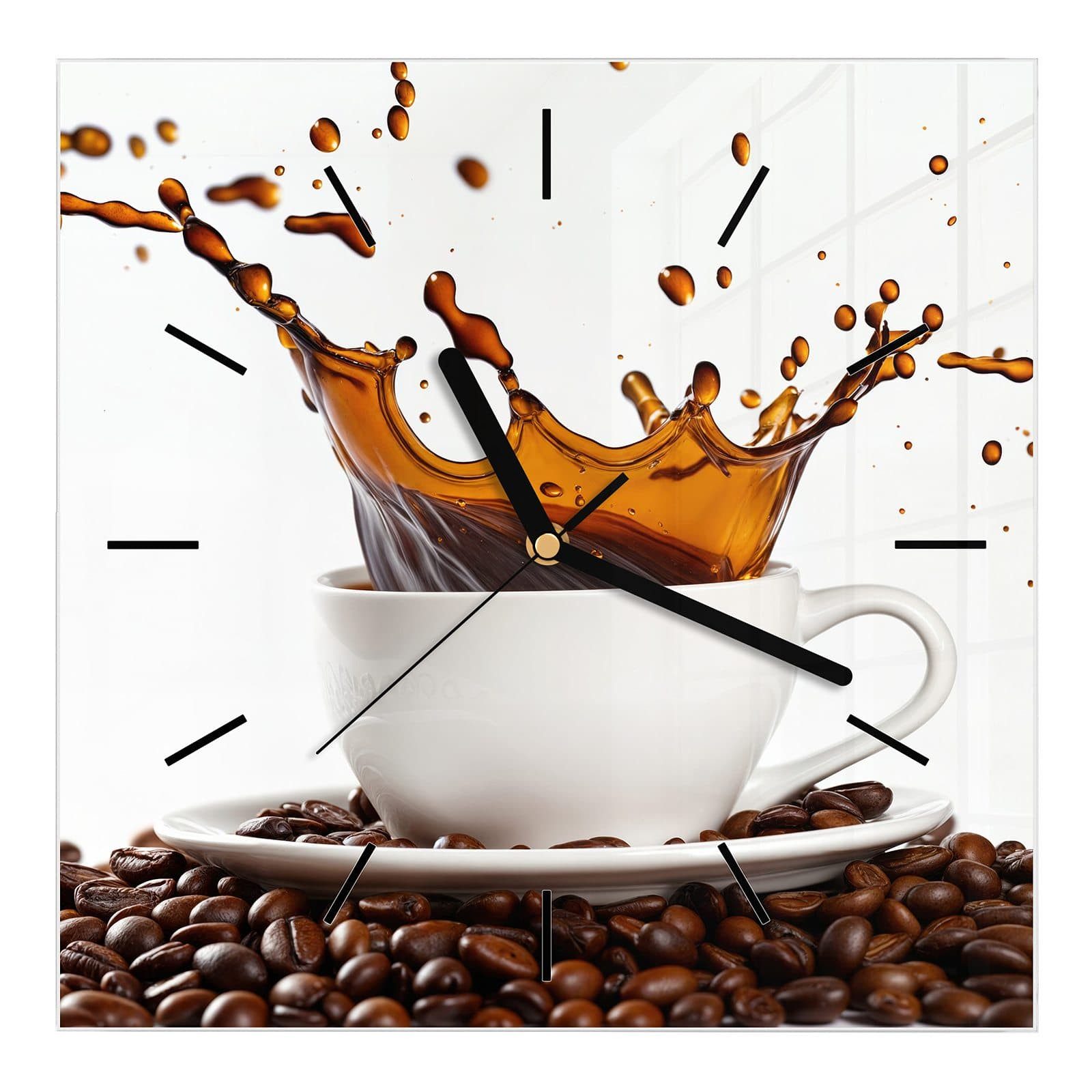 Wanduhr Glasuhr Wanduhr Wandkunst Größe 30 x 30 cm mit Motiv Kaffeespritzer