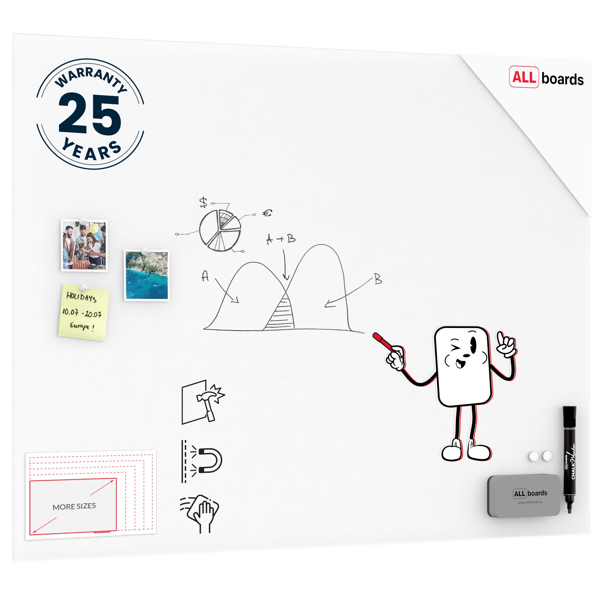 ALLboards Magnettafel ALLboards Glasprojektionswand, matt, magnetisch + Zubehör