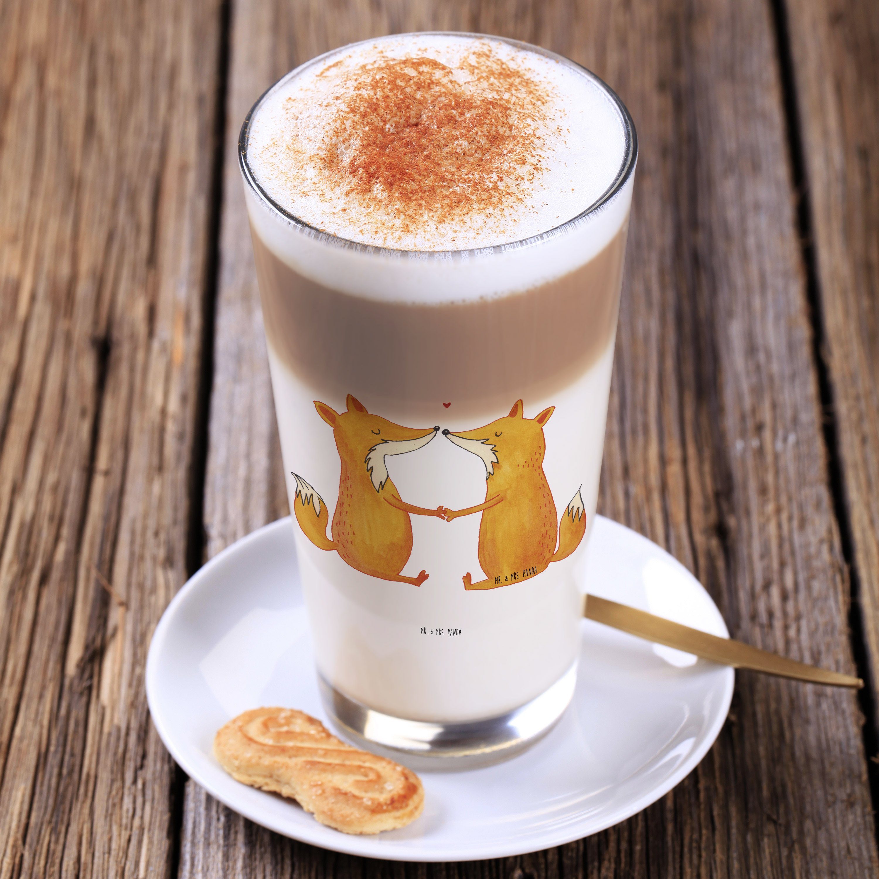 & Gl, - Premium Latte Mr. Geschenk, Macchiato, Glas Liebe - Füchse Glas Cappuccino Transparent Mrs. Panda