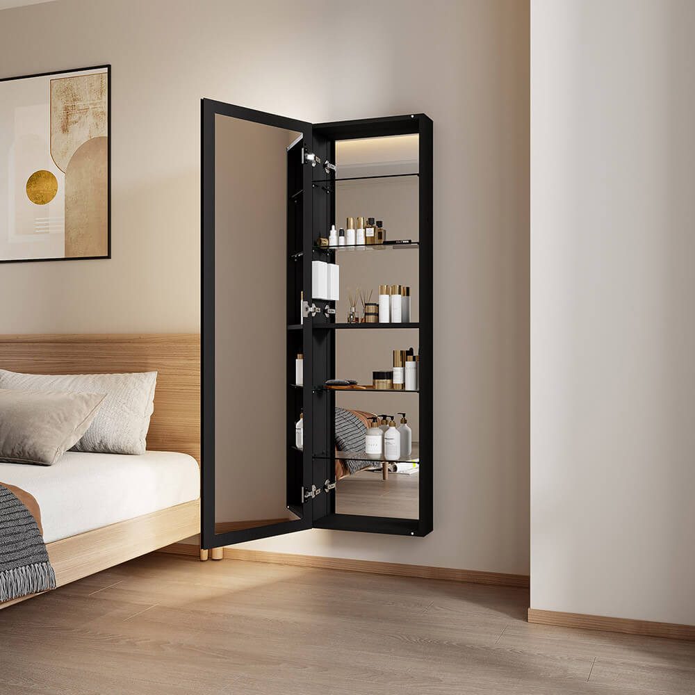 HOME DELUXE Spiegelschrank OSMO - 50 x 160 cm - inkl. Doppelsteckdosenleiste, Spiegel mit Beleuchtung, Großer Spiegel