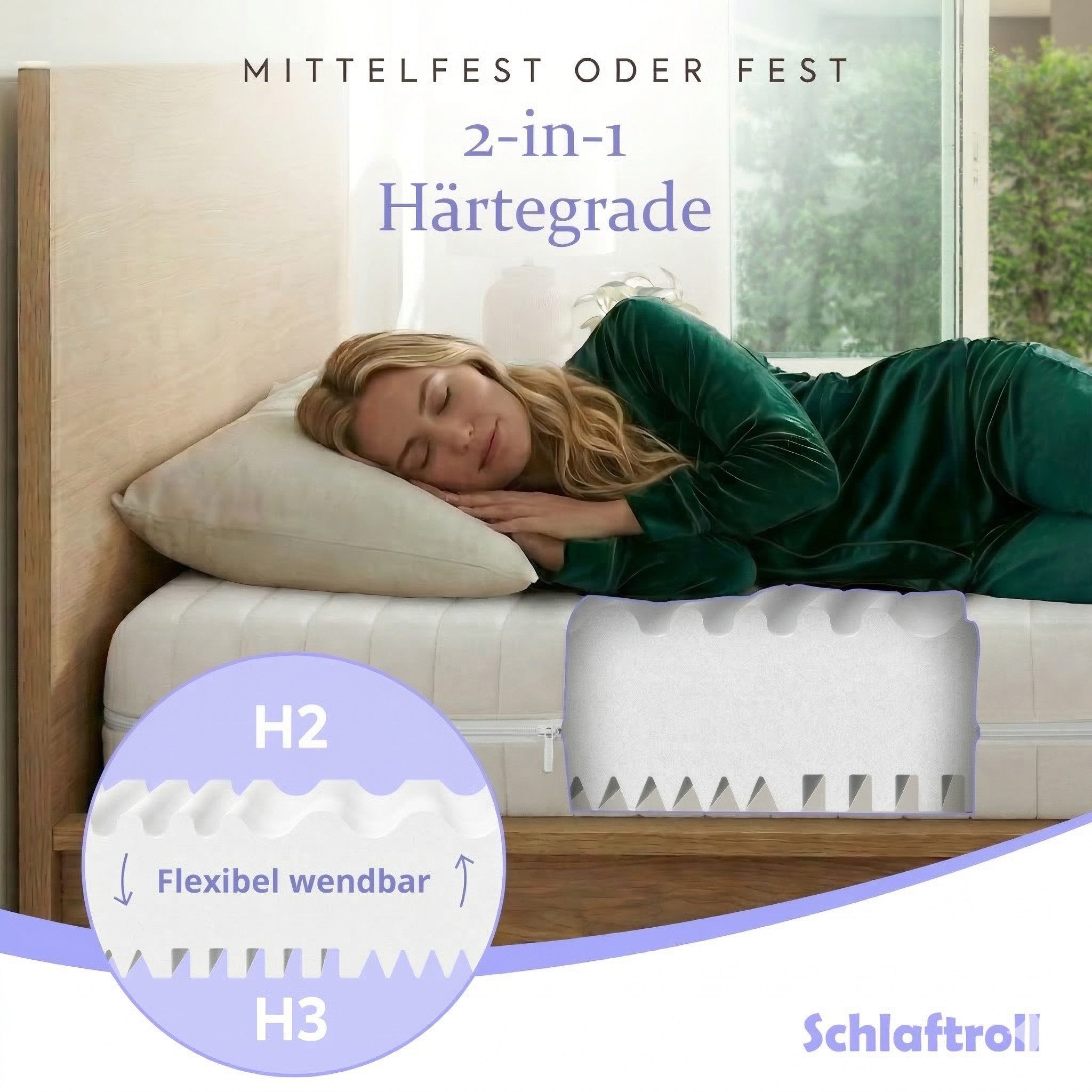Kaltschaummatratze ergonomische 7-Zonen Wendematratze Härtegrad H2&H3, Schlaftroll, 5 cm hoch, 140x200 cm, 90x200 cm, 180x200 cm und weiteren größen – Bild 2 von 5