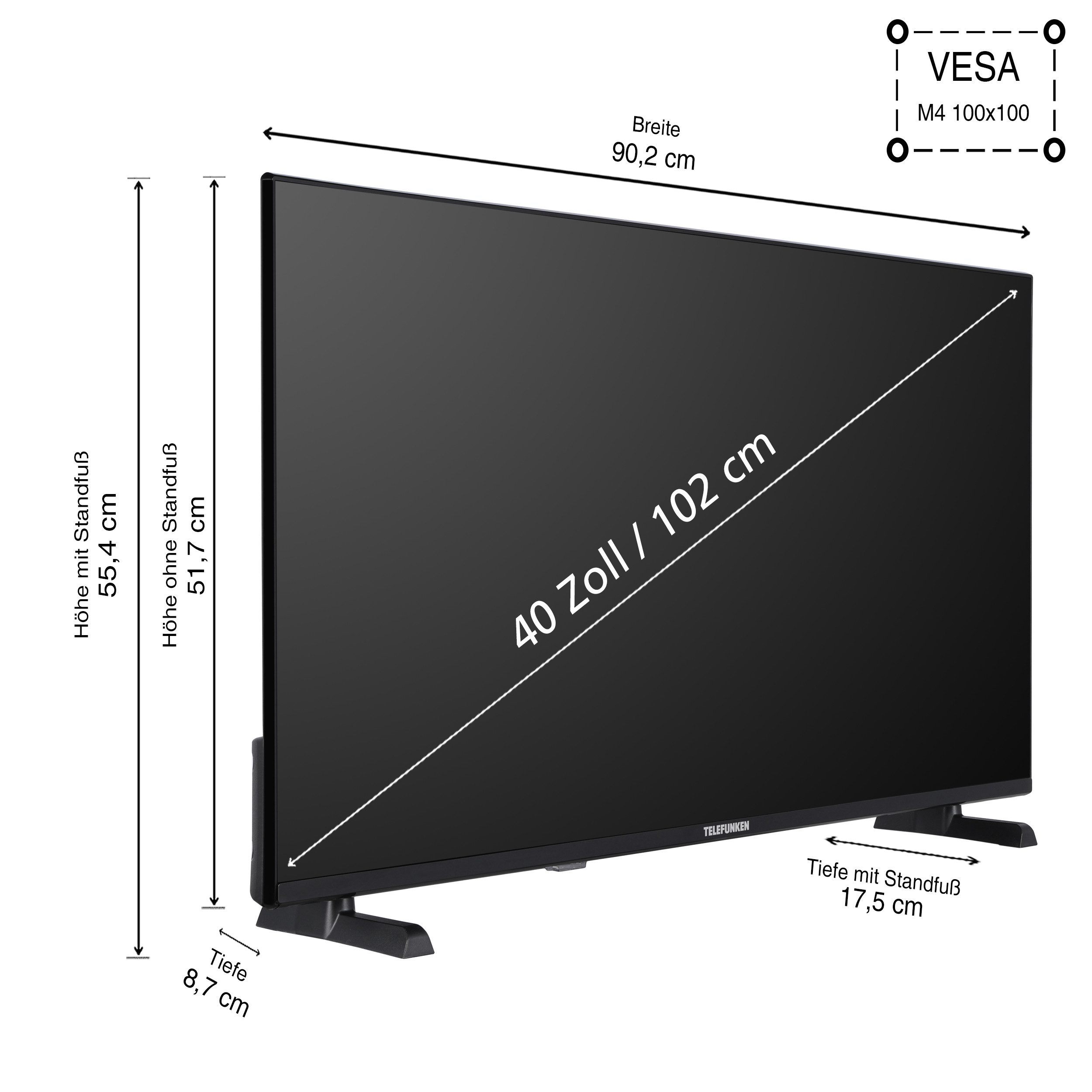 Telefunken QF40VP750S QLED-Fernseher (102 cm/40 Zoll, Full HD, VIDAA Smart TV, VIDAA Smart TV, HDR, Triple-Tuner)