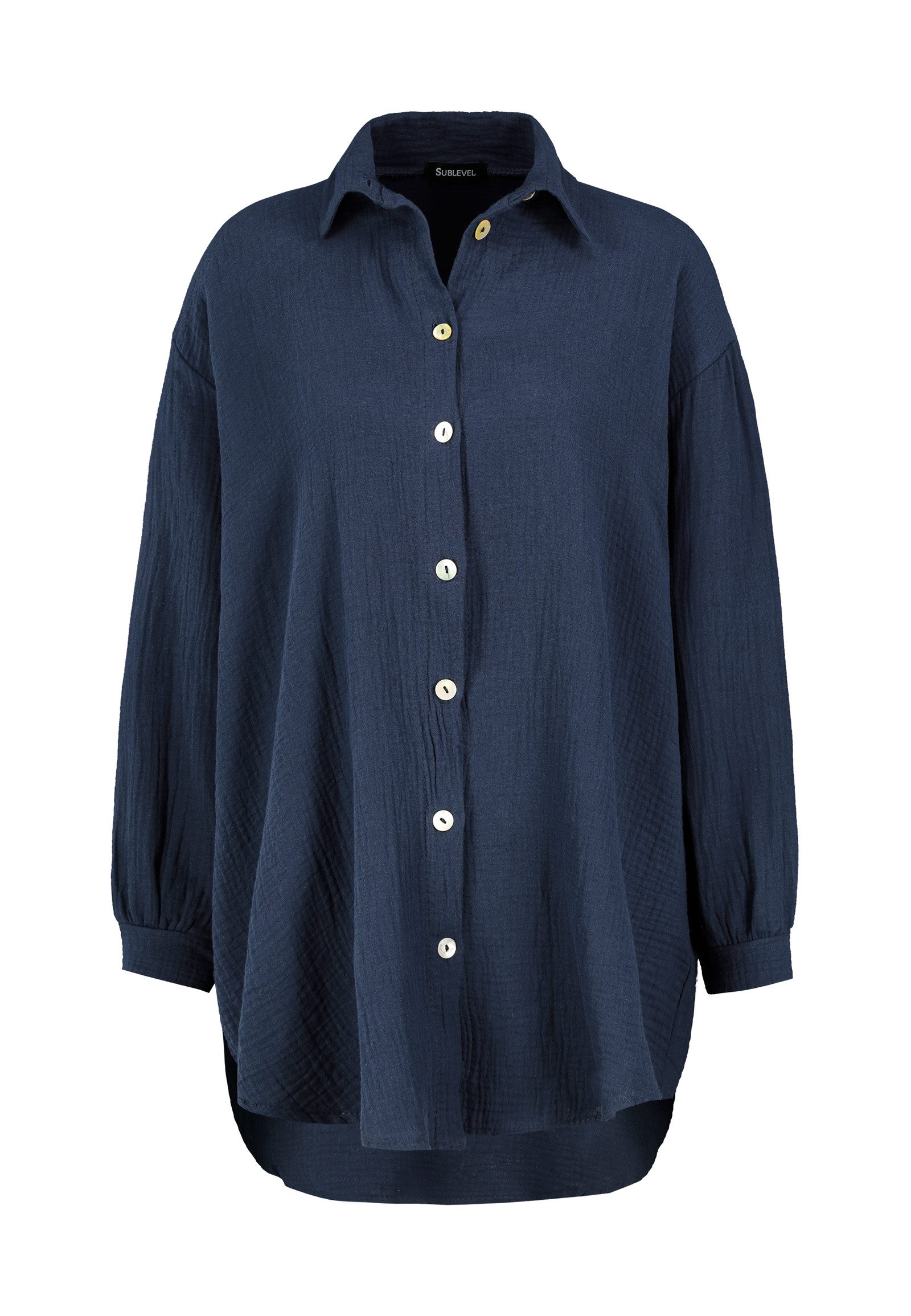 Langarmbluse Damen Musselinbluse langarm mit Kentkragen