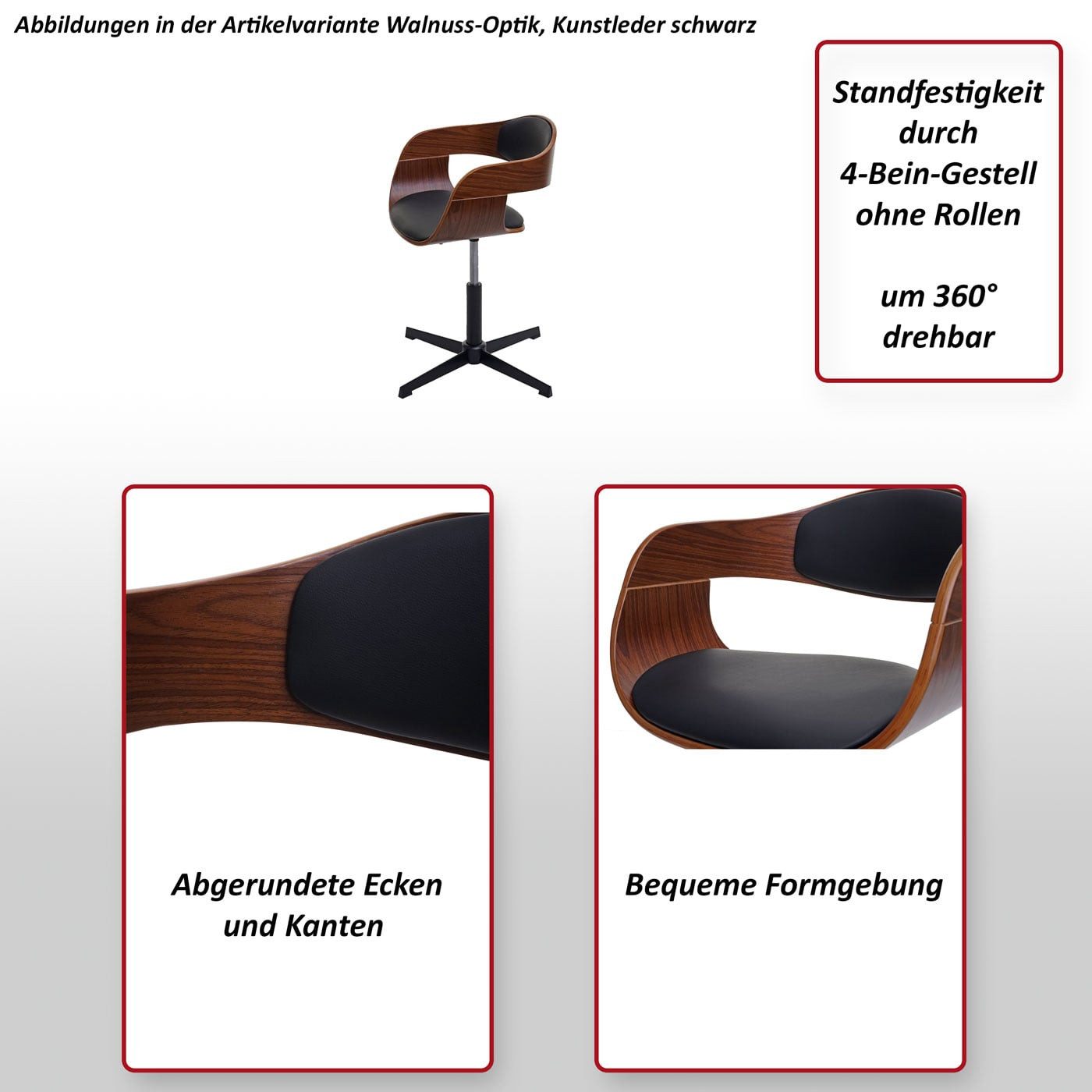MCW Esszimmerstuhl MCW-H46 (1er), Höhenverstellbar, Drehmechanismus, Walnuss-Optik
