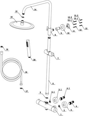 welltime Duschsystem Rainshower, 1 Strahlart(en), Edelstahl, Überkopfbrause mit Ø250mm, stabförmige Handbrause