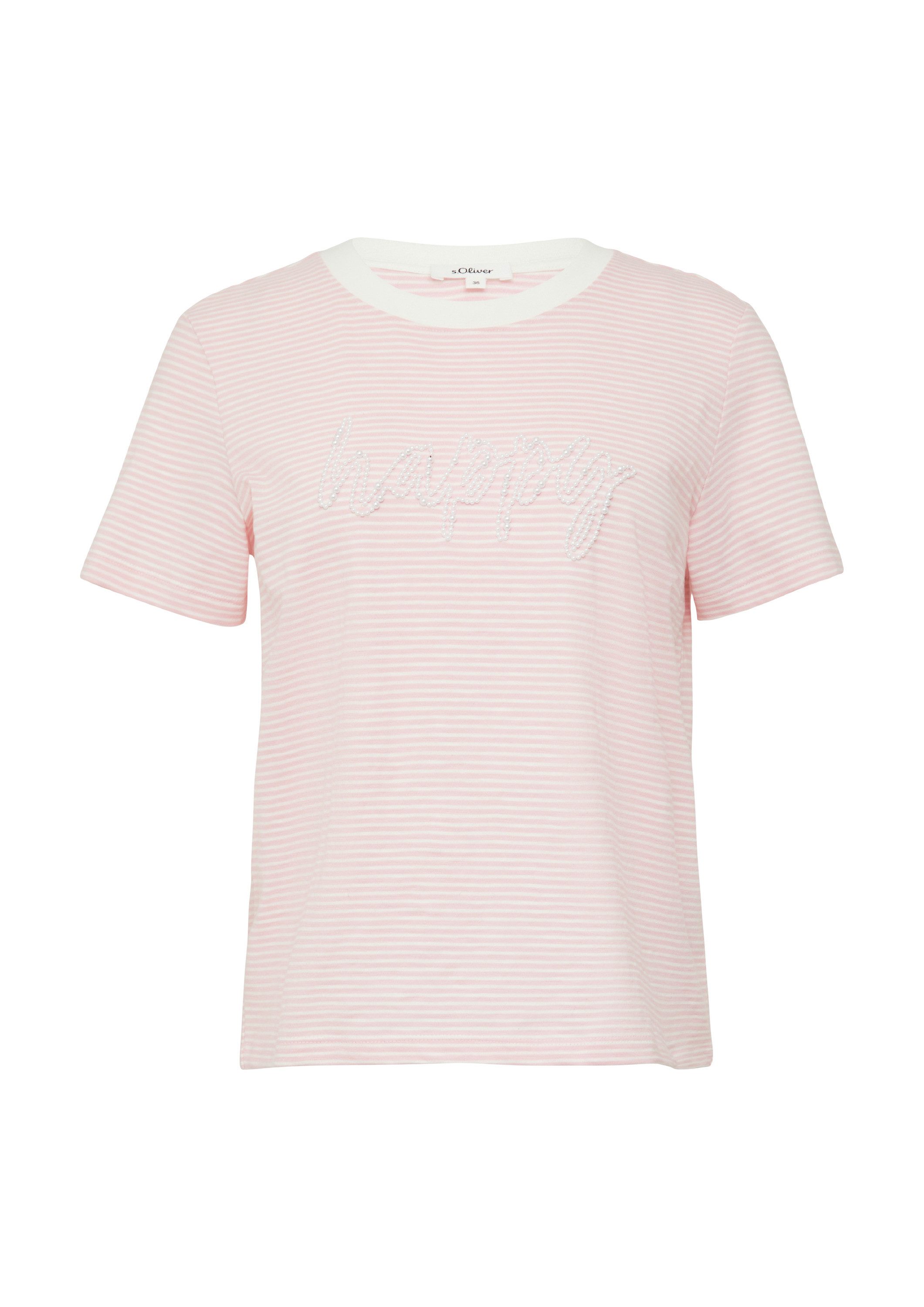s.Oliver Kurzarmshirt T-Shirt Streifenshirt mit Schmuckperlen günstig online kaufen
