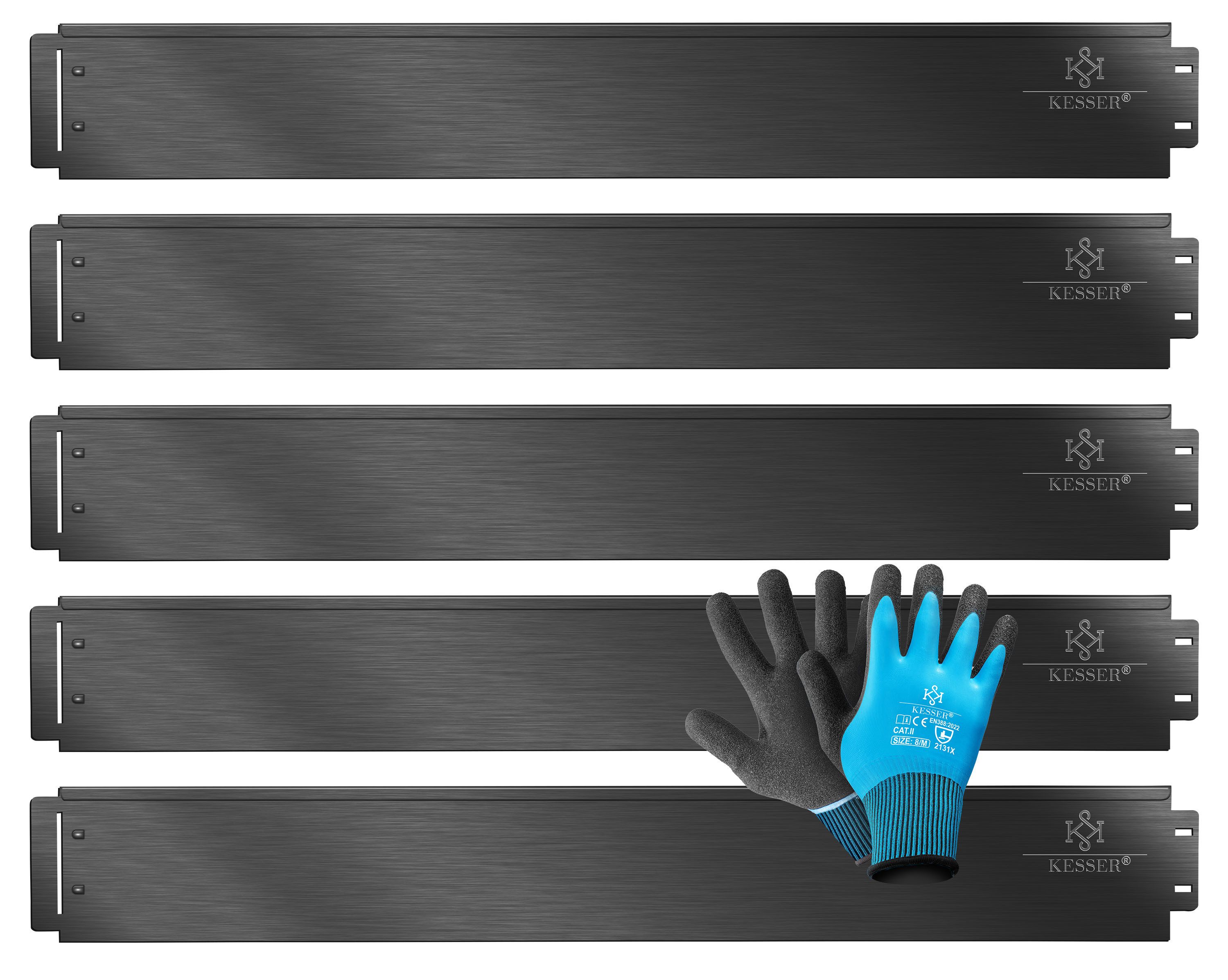 KESSER Rasenkante 5 bis 50m Beeteinfassung, Beetumrandung aus verzinkten Stahlplatten, LxH: 100x18 cm, als Metall Palisade, Beetbegrenzung & Mähkante geeignet