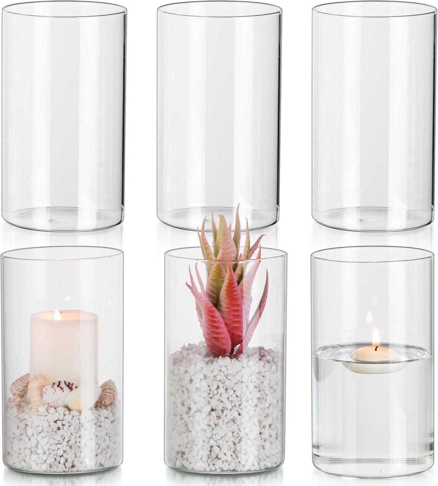 Glas Kerzenhalter Set Glaszylinder 6er Stumpenkerzen Hochzeitsdeko