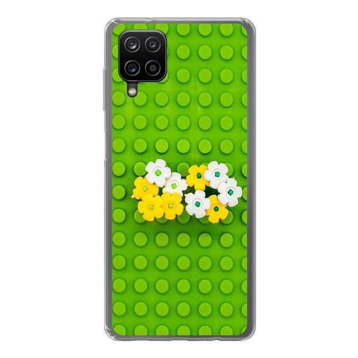 MuchoWow Handyhülle Lego-Unterlage mit Blumen Handyhülle Samsung Galaxy A12 Smartphone-Bumper Print Handy