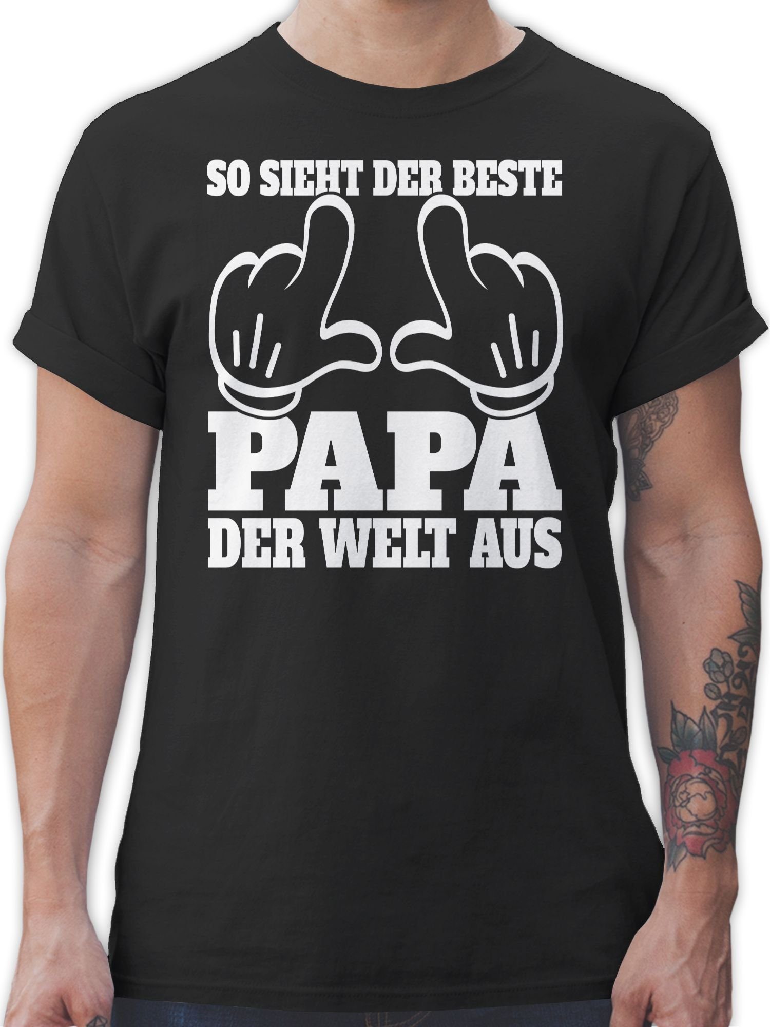 Papa der - Welt Händen weiß 02 der Geschenk für mit Schwarz aus Shirtracer sieht beste Vatertag Papa So T-Shirt