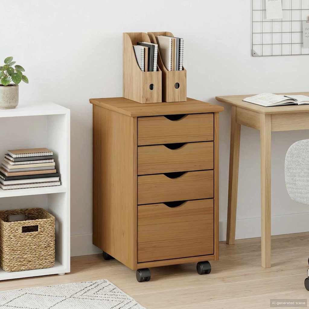 vidaXL Rollcontainer Rollschrank MOSS Honigbraun 34 x 39 x 56 cm, (1 St)