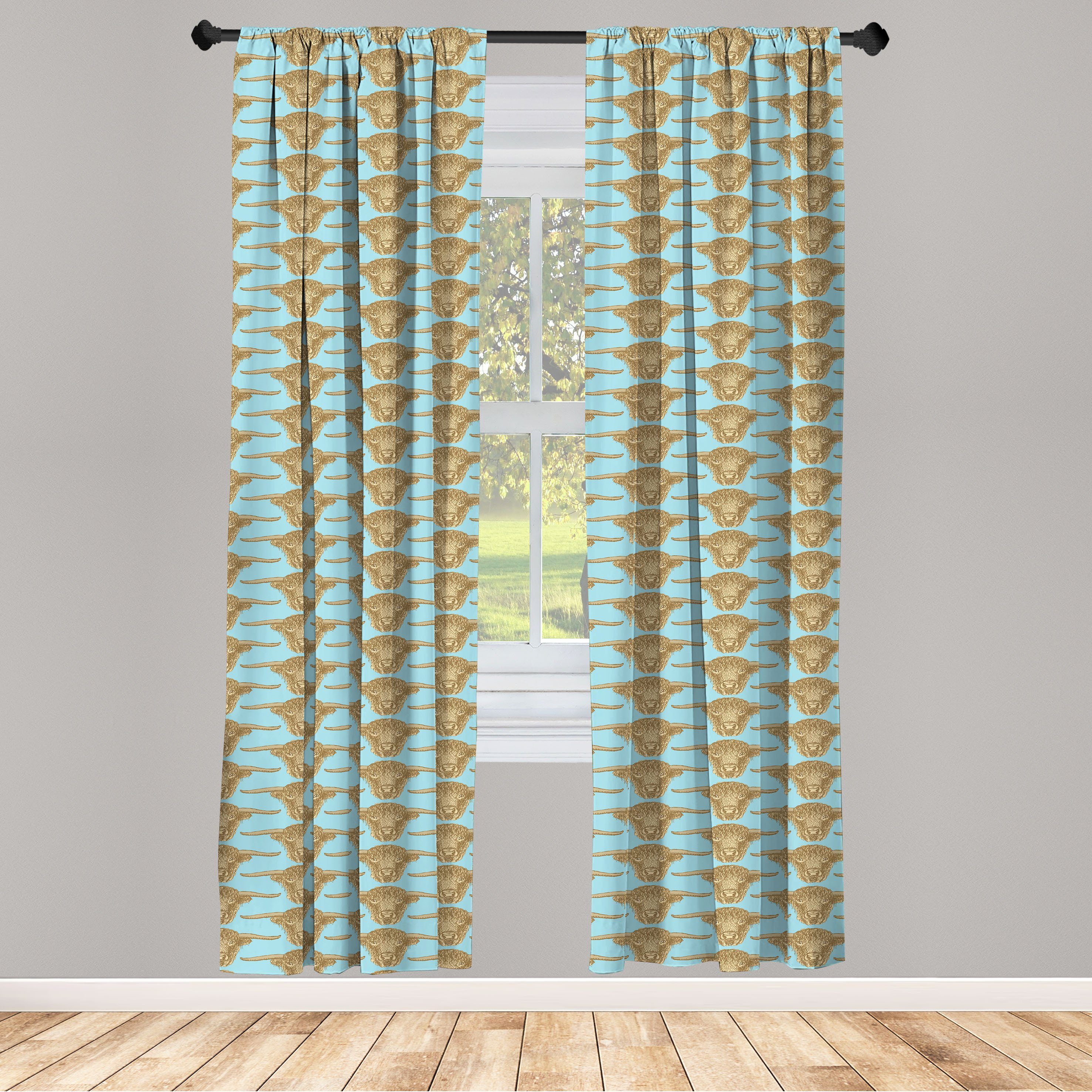 Gardine Vorhang für Wohnzimmer Schlafzimmer Muster Kopf Bull Microfaser, Flüchtiges Longhorn Abakuhaus, Dekor