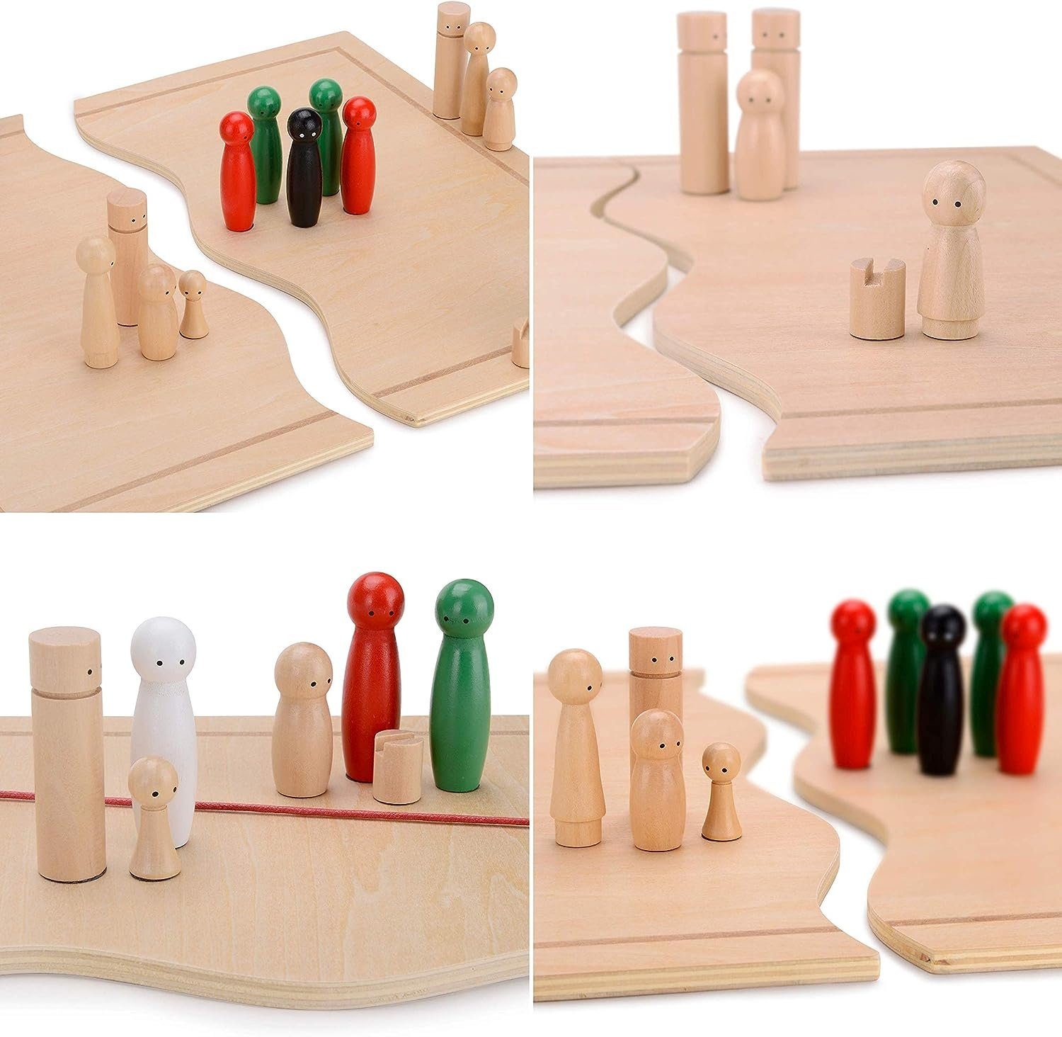 ideen.kollektiv Lernspielzeug Systembrett Familienbrett Beziehungsbrett 44 Teile, aus Vollholz gefertigt, Aufbewahrungsbeutel aus dicker Baumwolle