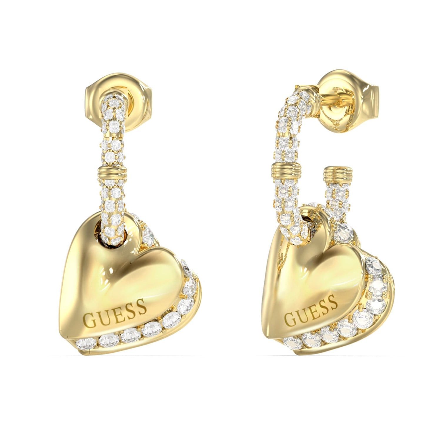 Guess Paar Creolen Damen-Herz Pavé Goldfarben