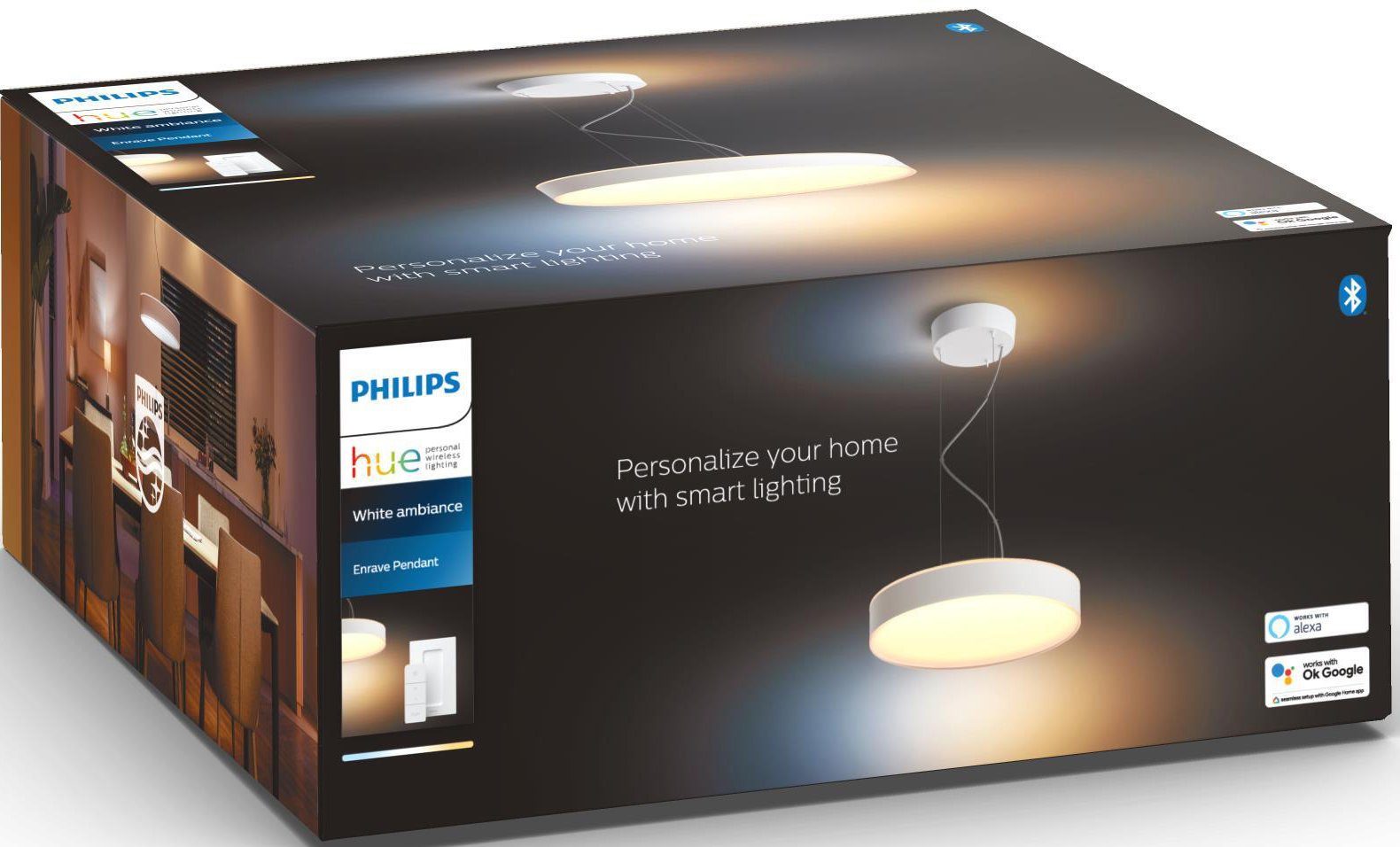 Philips Hue integriert, Warmweiß fest Dimmfunktion, LED Enrave, Pendelleuchte LED