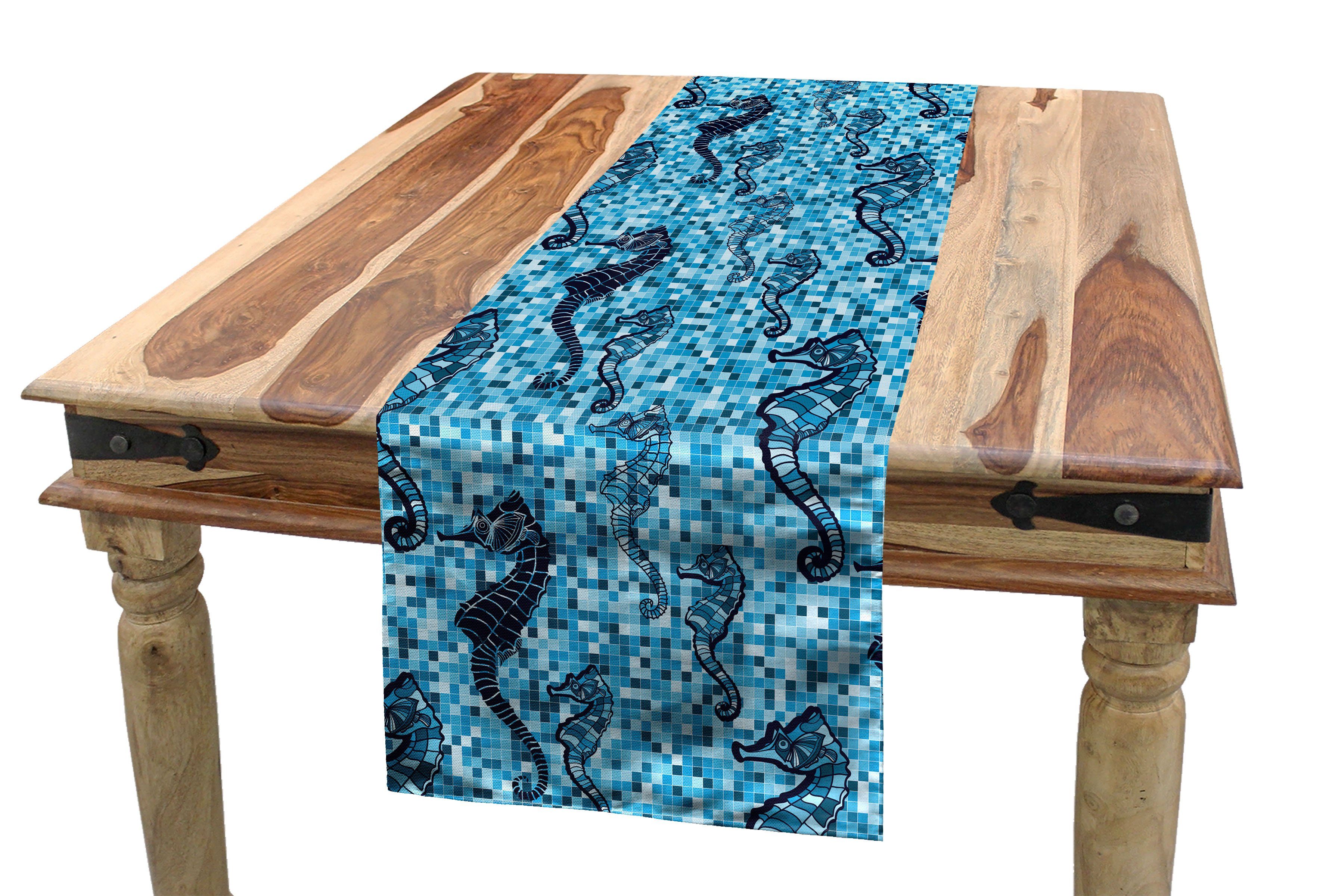 Abakuhaus Tischläufer Esszimmer Küche Rechteckiger Dekorativer Tischläufer, Leben im Meer Ozean-Mosaik-Muster