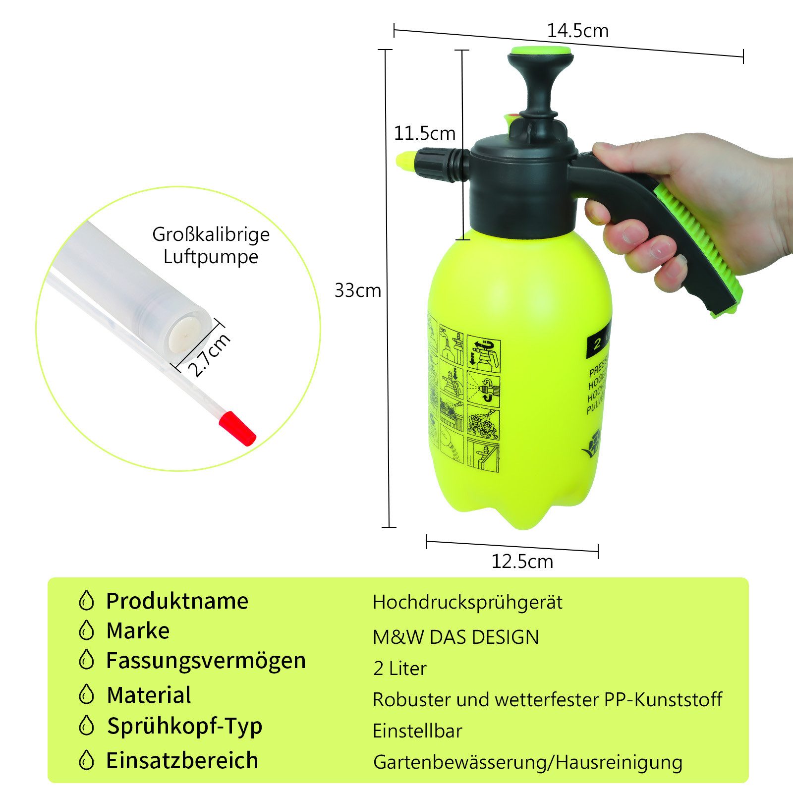 M&W DAS DESIGN Sprühflasche Sprühflasche Drucksprüher Pumpsprühflasche Für Pflanzen Garten
